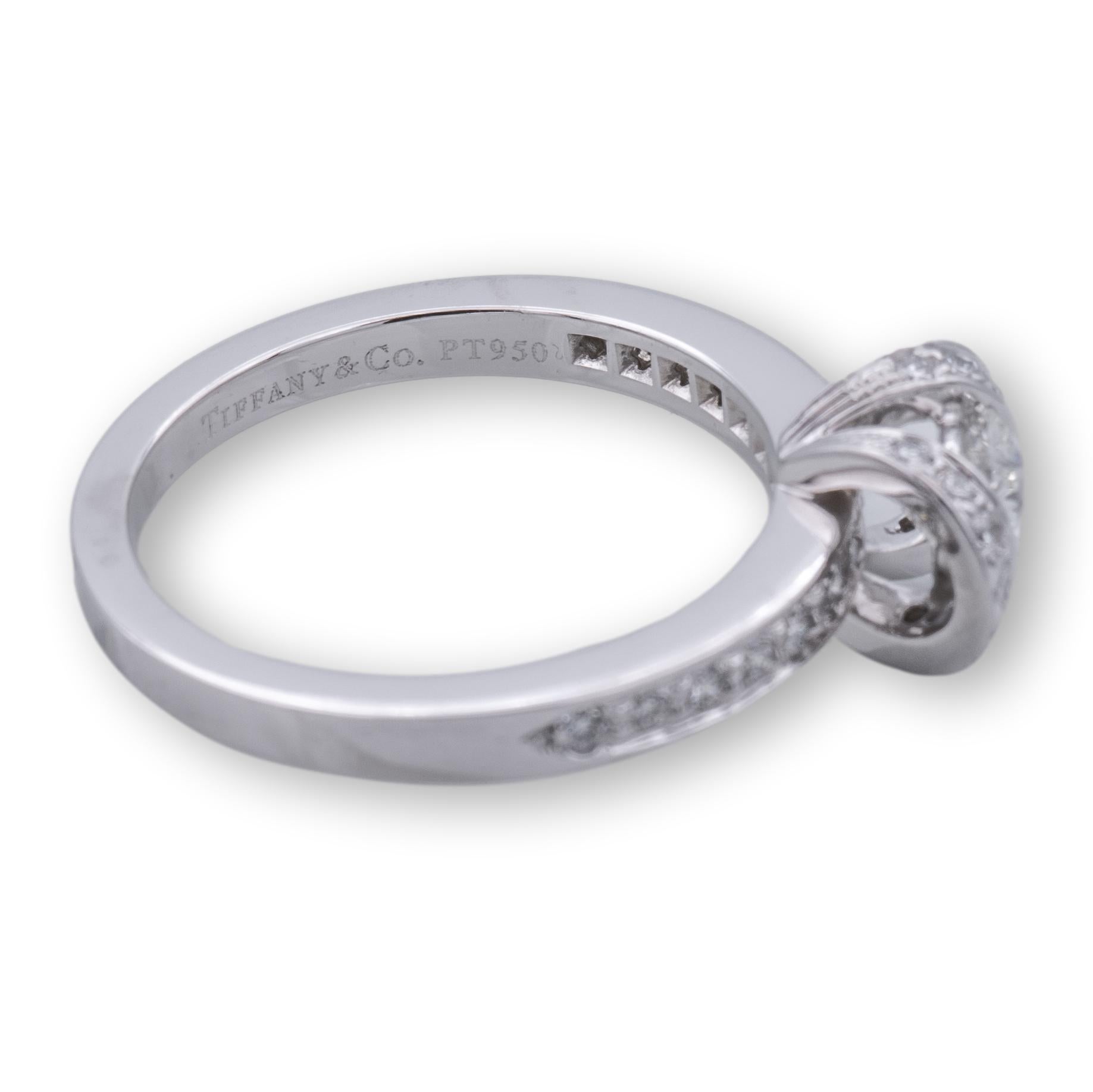 Modern Tiffany and Co. Ribbon Platinum Diamond Engagement Ring .83ct Tw GVVS2 Round Cut