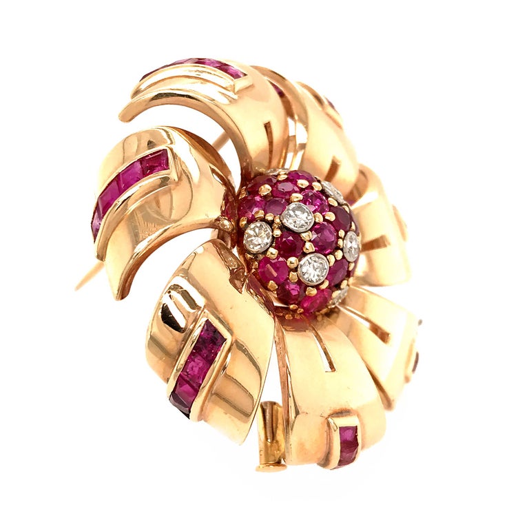 Tiffany and Co. Ruby and Diamond Pinwheel Brooch For Sale at 1stDibs