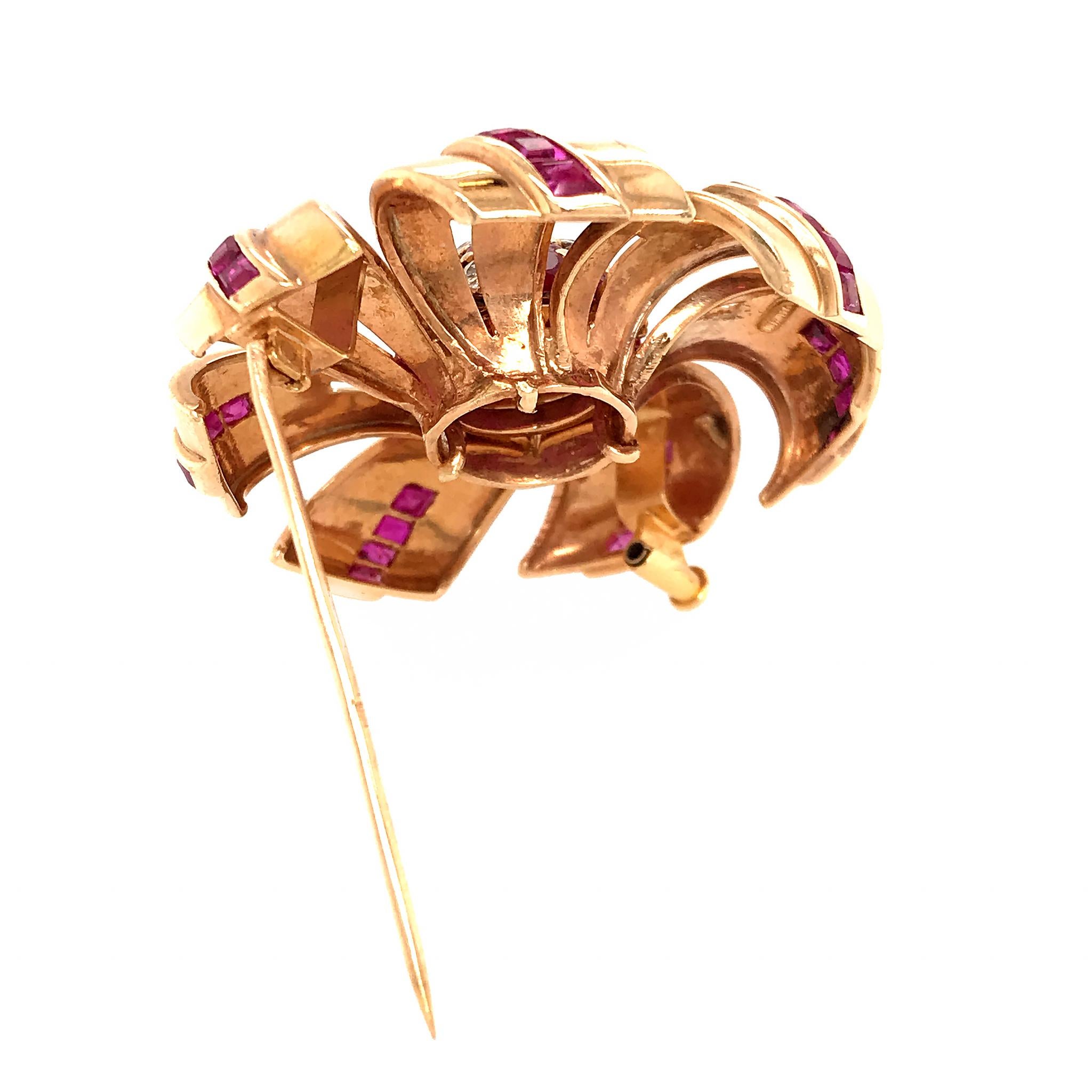 Tiffany & Co. Ruby and Diamond Pinwheel Brooch In Excellent Condition In New York, NY