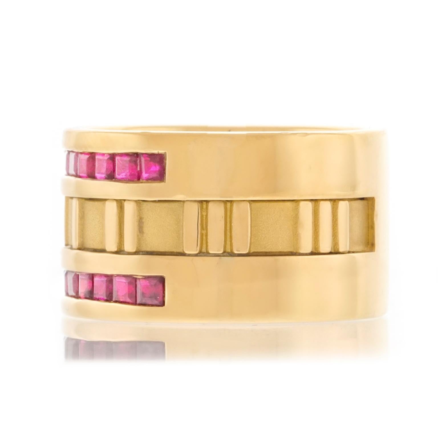 Women's or Men's Tiffany & Co. Ruby Set Gold Atlas Ring