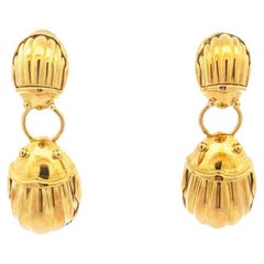 Tiffany and Co. Scarab Beetle 18k Gold Dangle Drop Earrings, circa 1993