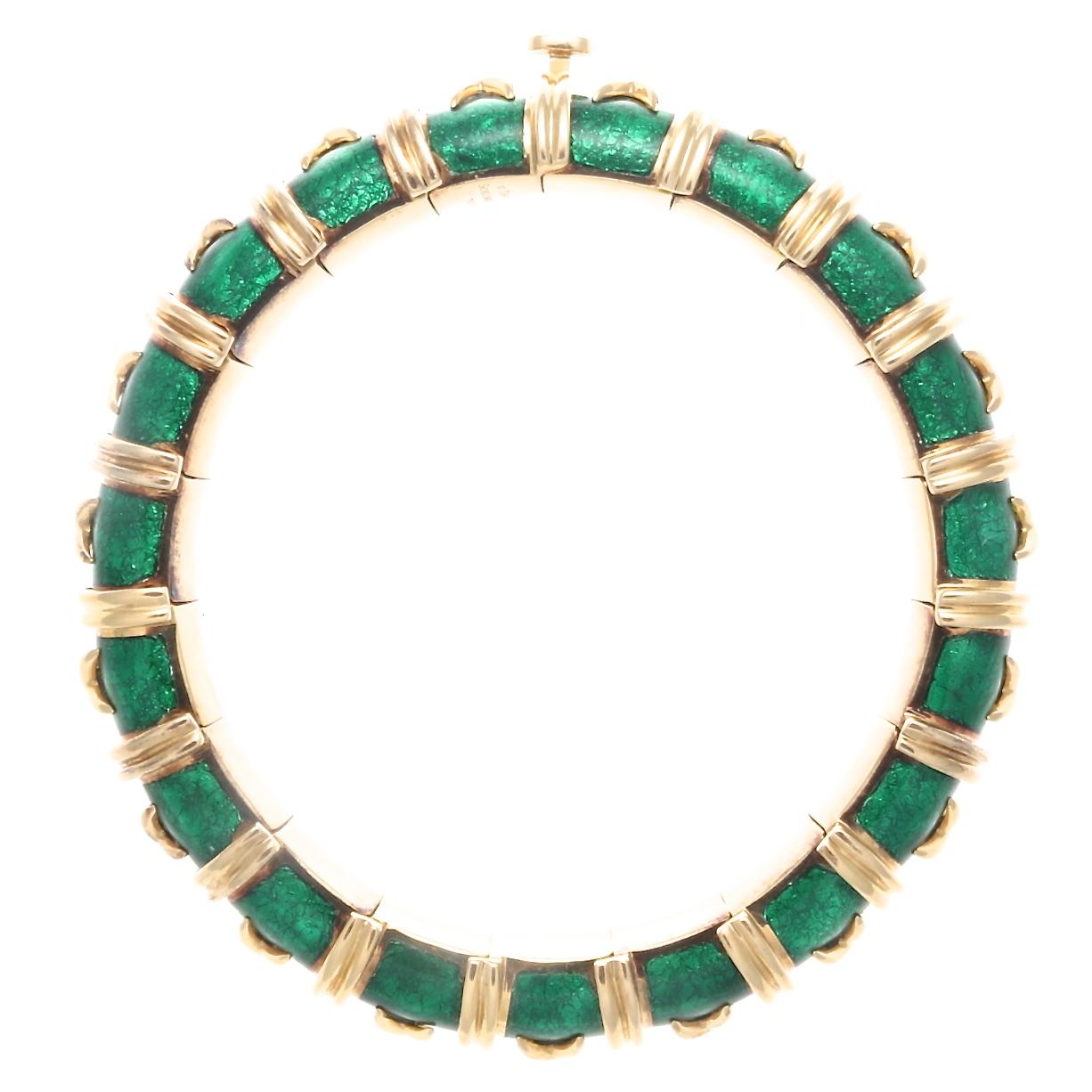 Tiffany & Co. Schlumberger Croisillon Green Enamel 18 Karat Bracelet In Excellent Condition In Beverly Hills, CA