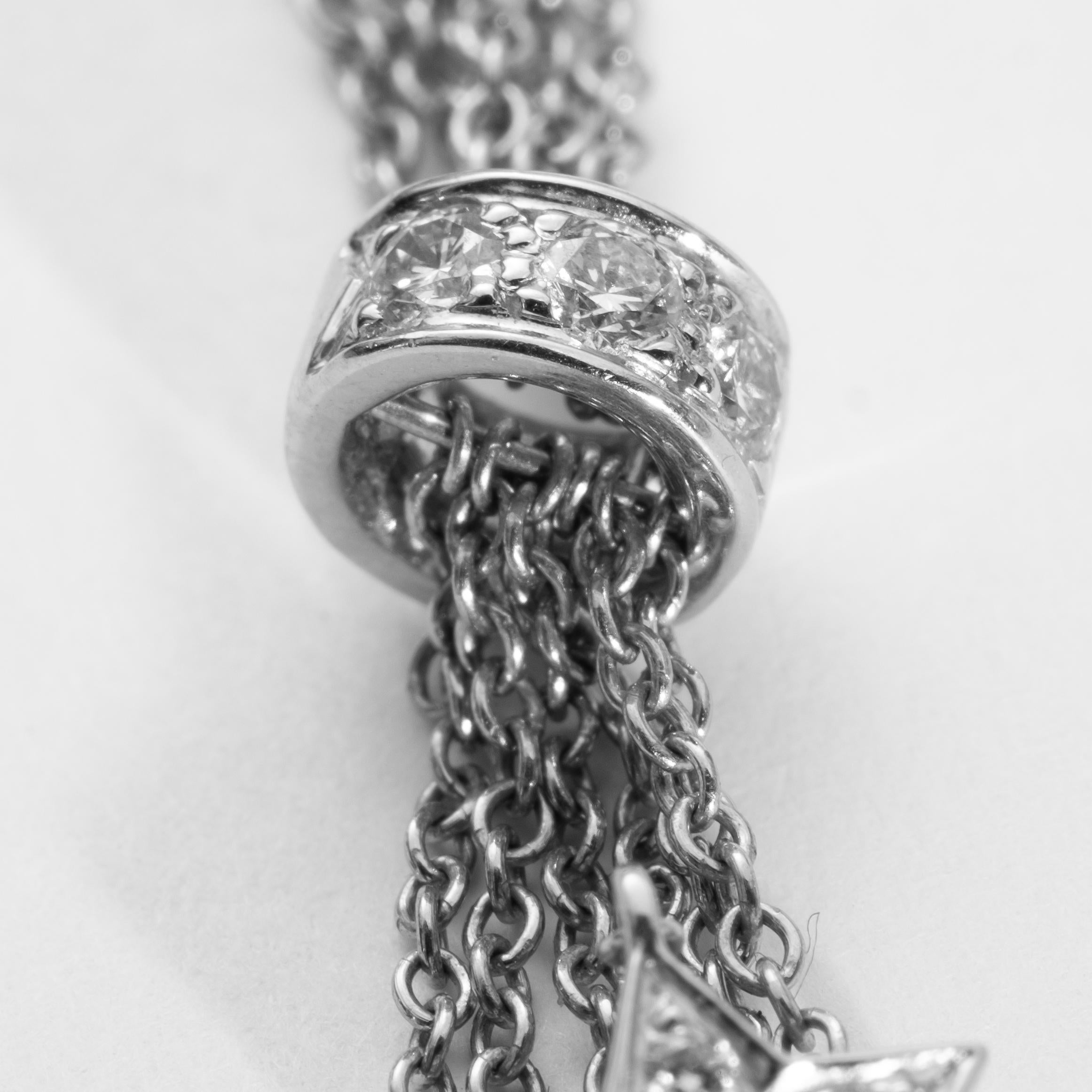 Round Cut Tiffany & Co. Signed Multi Strand Platinum and Diamond Necklace
