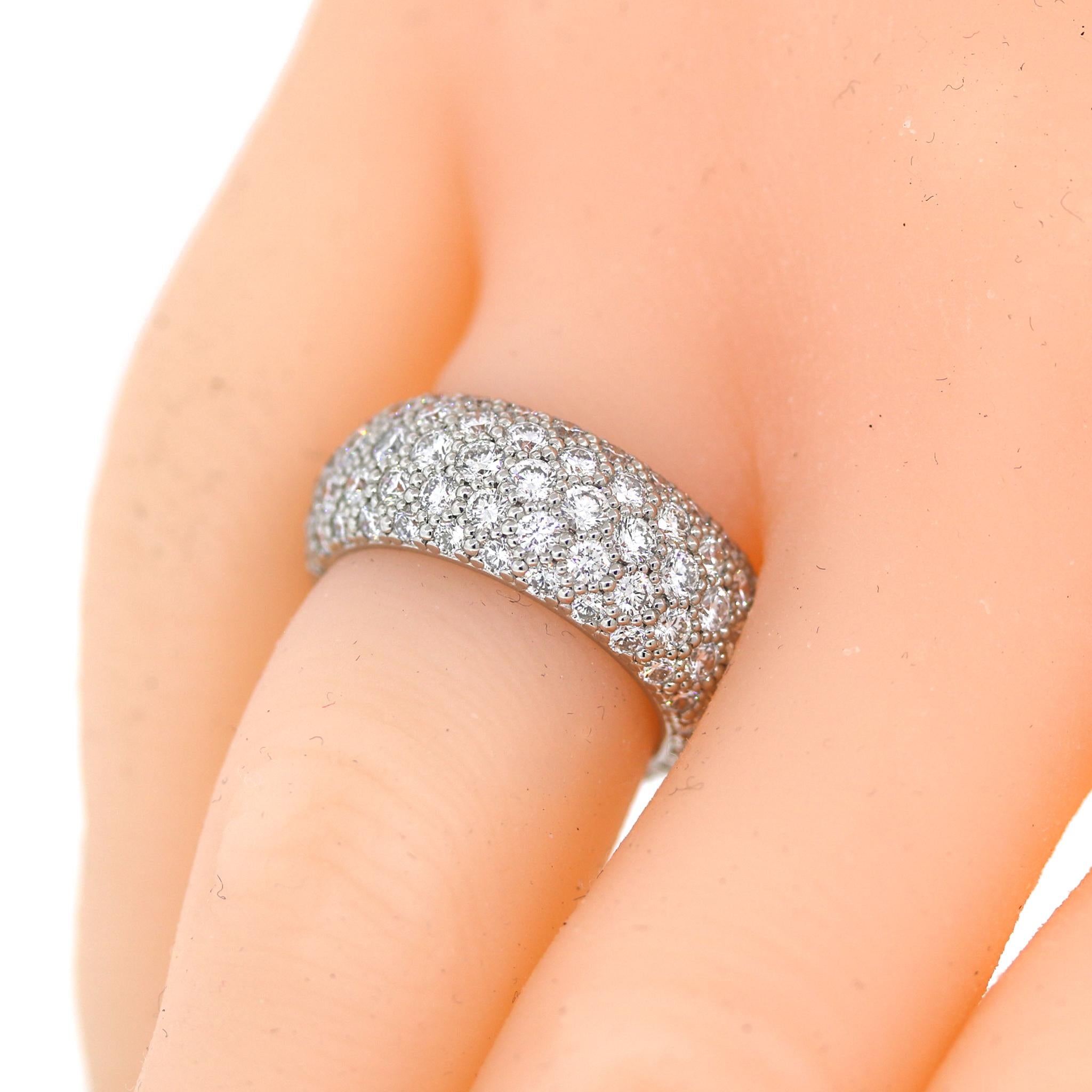 Platinum
Diamond: 3.30 ct twd
Round Brilliant Cut 
5-row diamond band ring
Ring size: 5.75