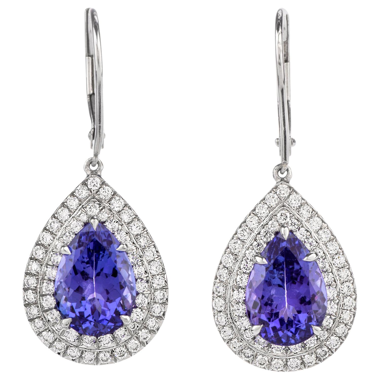 Tiffany & Co. Soleste Tanzanite Earrings in Platinum Dangle Double Halo