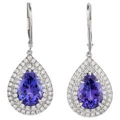 Tiffany & Co. Soleste Tanzanite Earrings in Platinum Dangle Double Halo