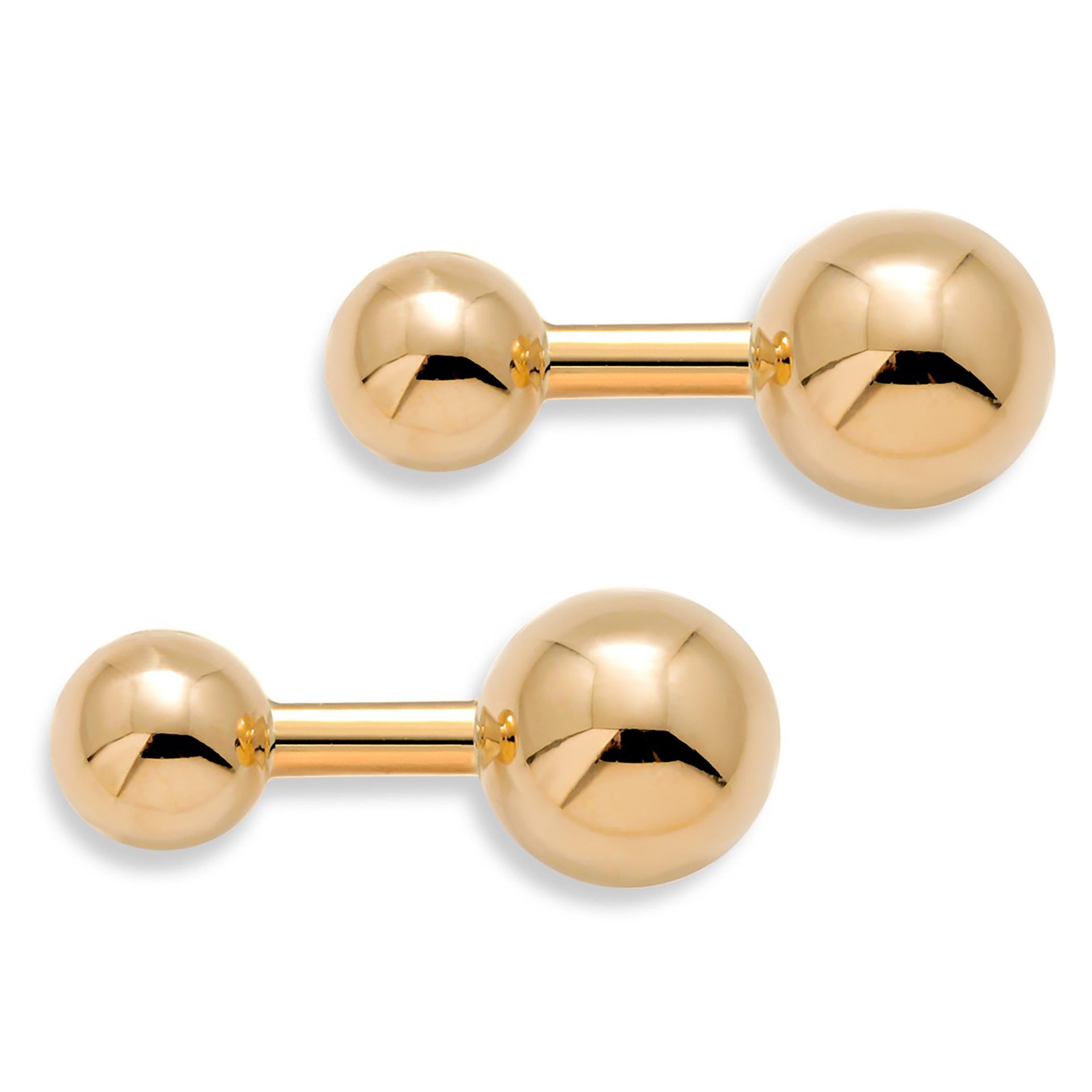Contemporary Tiffany and Co Vintage Solid Yellow Gold Ball Cufflinks 1.10 Inch Long For Sale