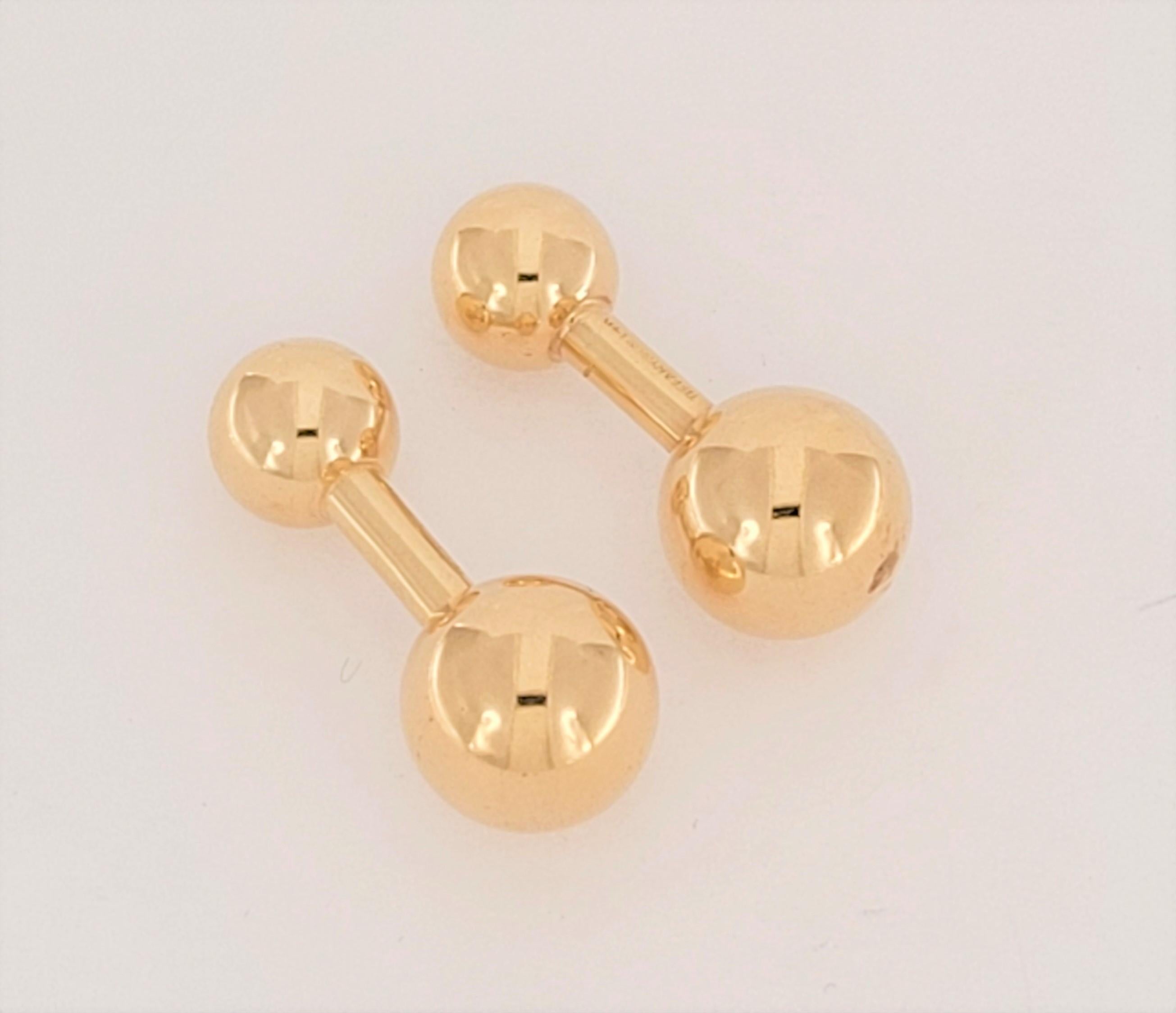 Women's or Men's Tiffany and Co Solid Yellow Gold Ball Cufflinks 1.10 Inch Long For Sale