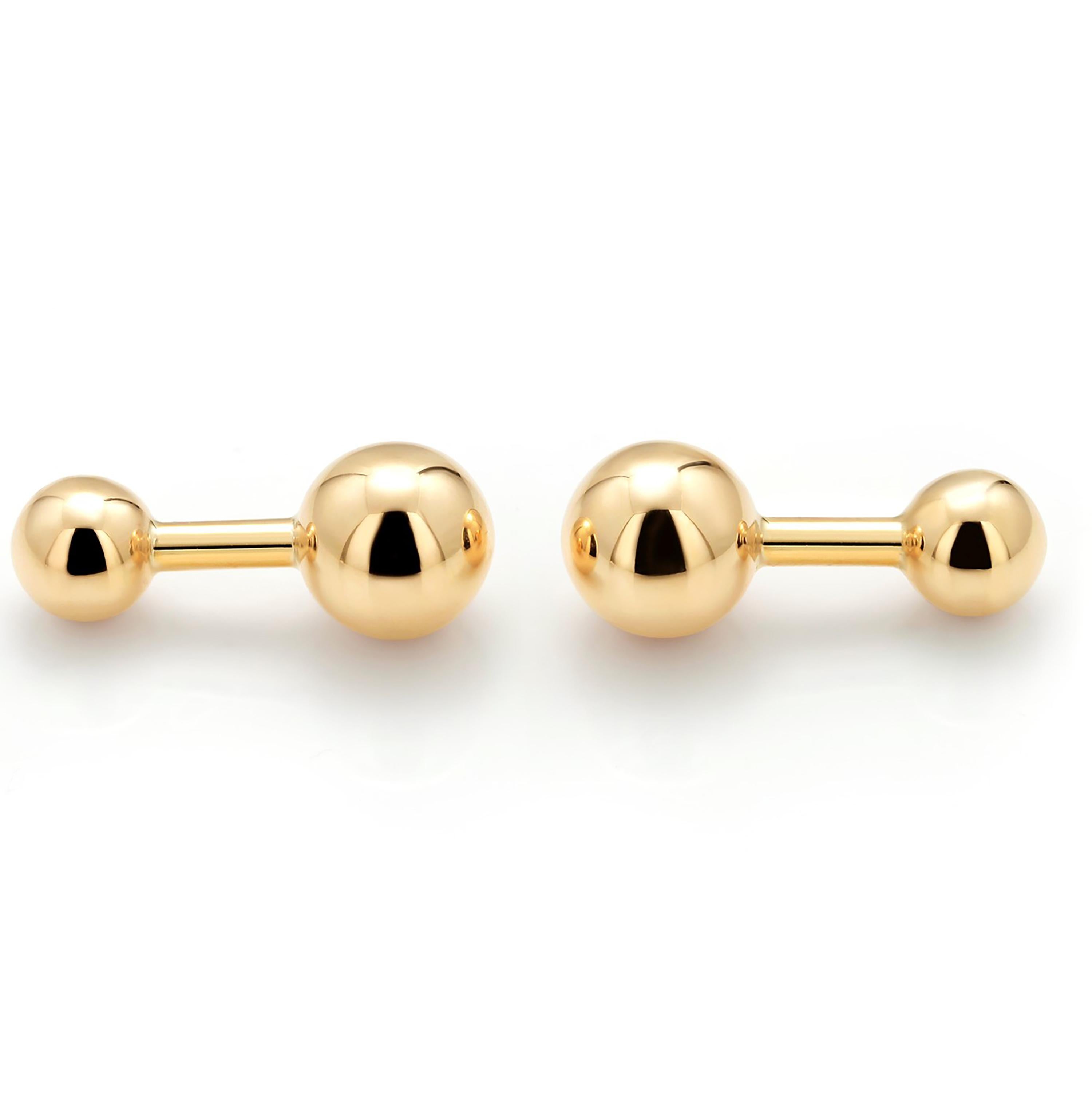 Women's or Men's Tiffany and Co Vintage Solid Yellow Gold Ball Cufflinks 1.10 Inch Long For Sale