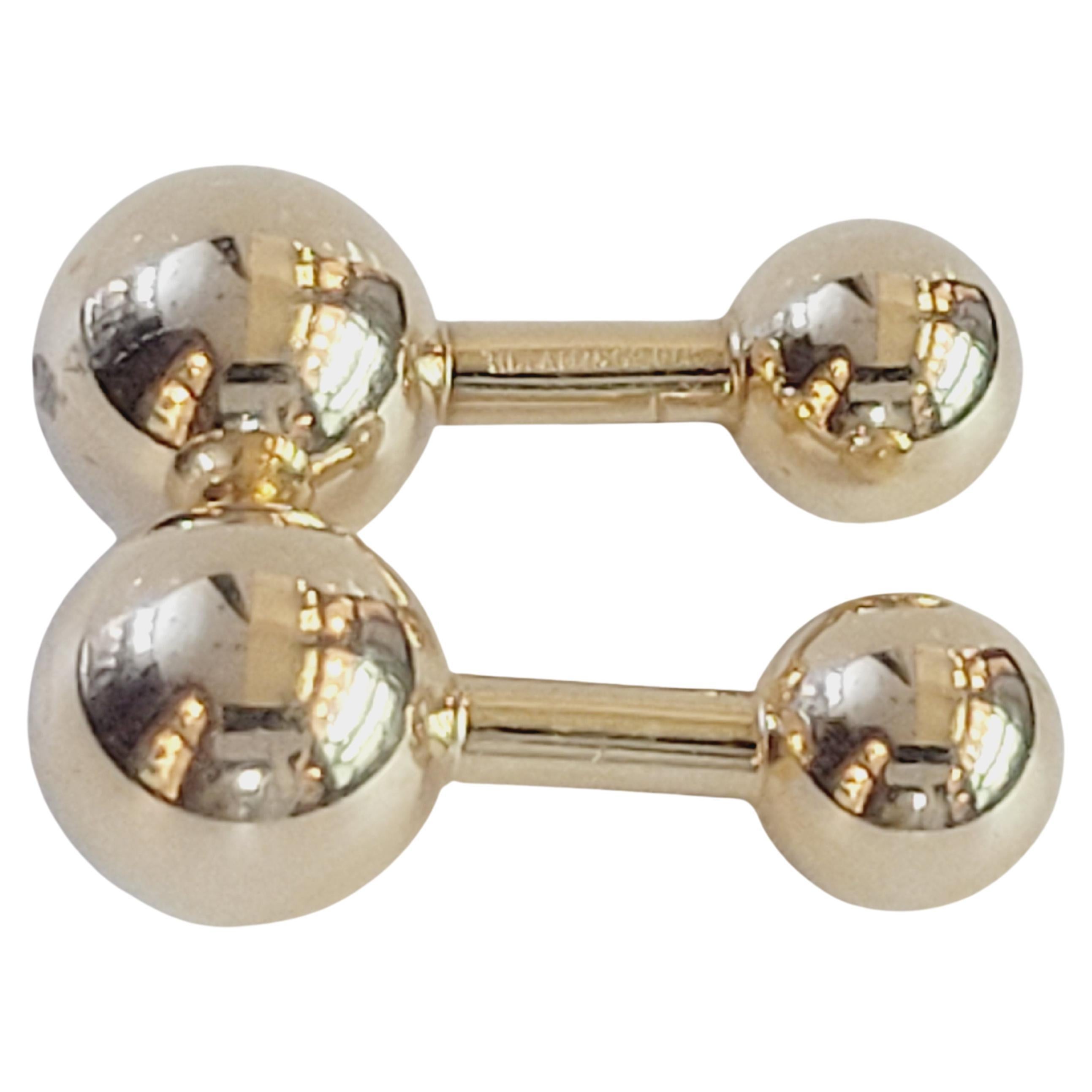 Tiffany and Co Solid Yellow Gold Ball Cufflinks 1.10 Inch Long For Sale