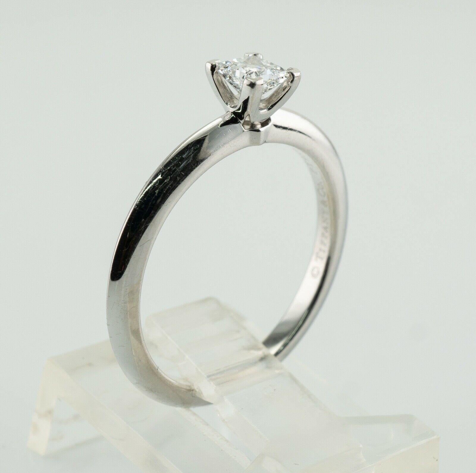 Tiffany and Co Solitaire Diamond Ring Princess Cut .26ct Platinum For Sale 4