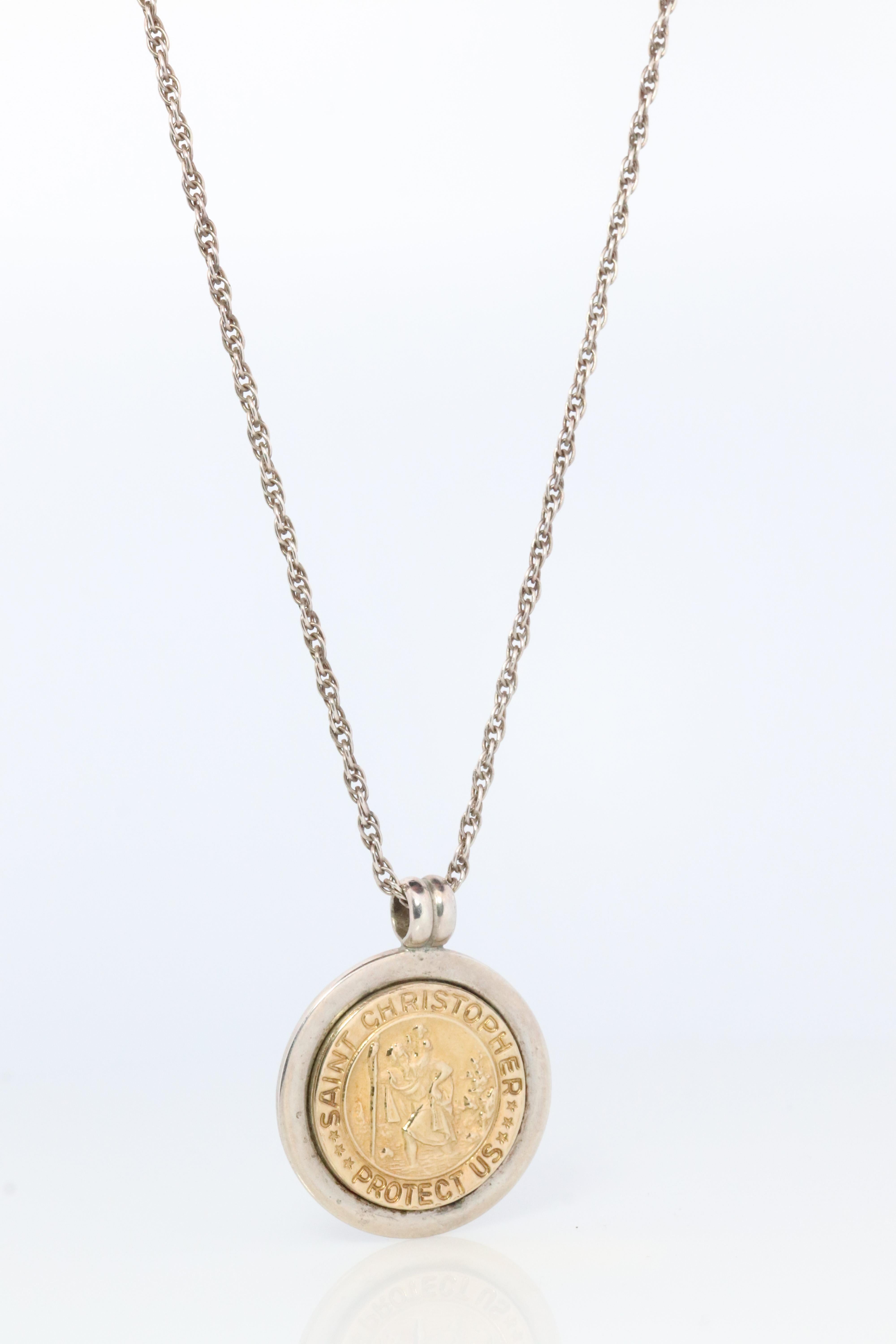 Tiffany and Co St.Christopher Pendant. 18k Sterling Silver Medallion 1