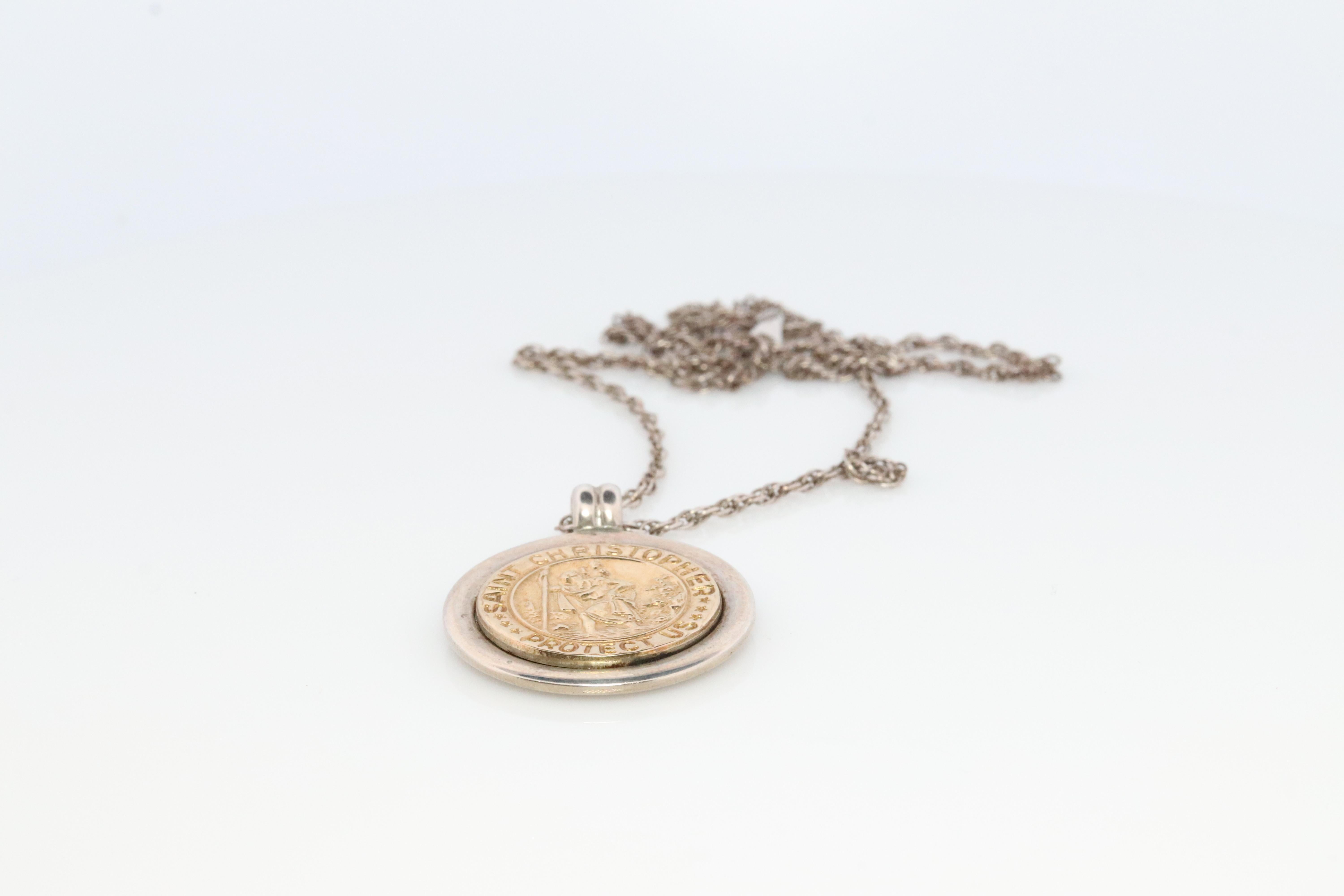 Tiffany and Co St.Christopher Pendant. 18k Sterling Silver Medallion 2