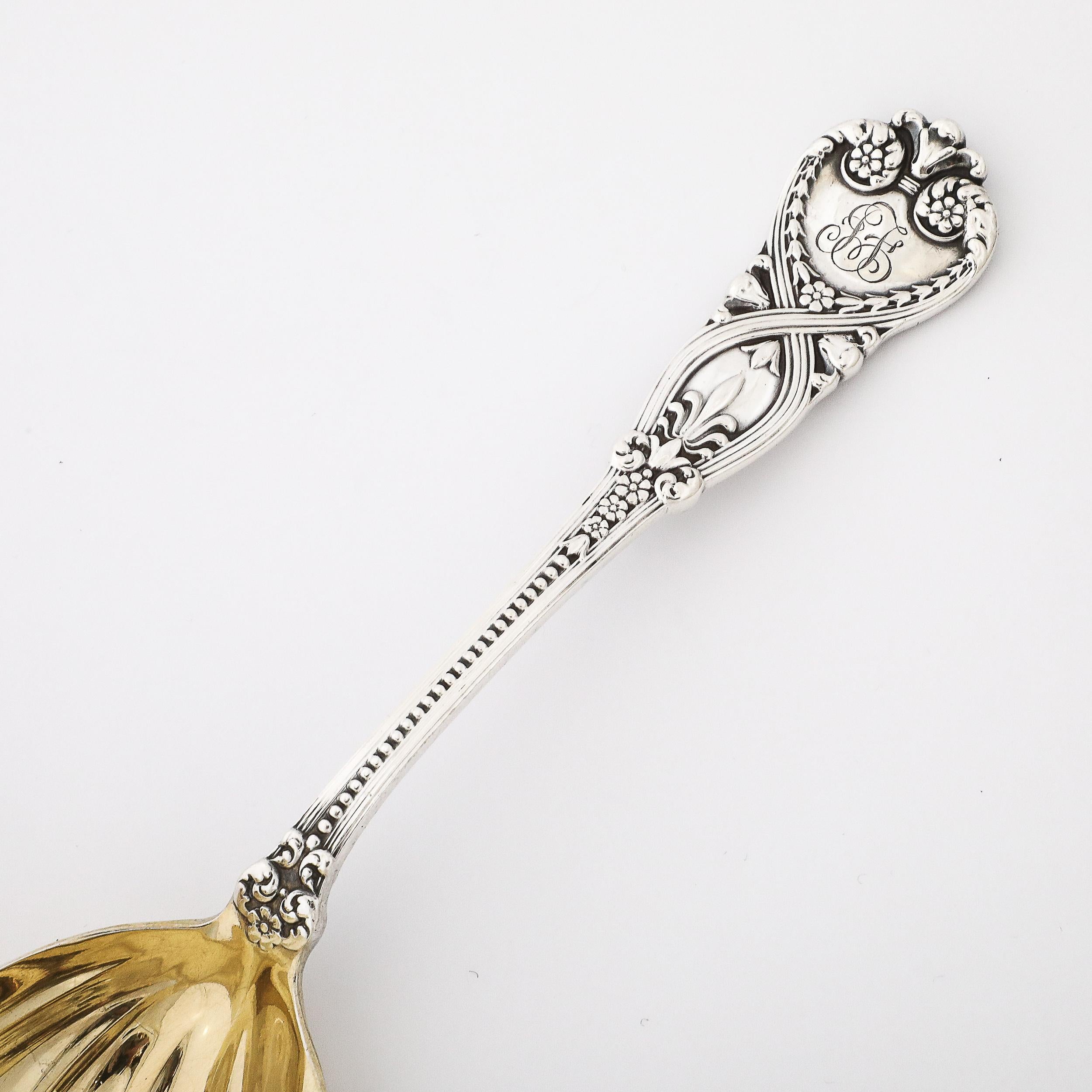 Neoclassical Tiffany and Co. Sterling & Gold Washed Serving Spoon in Saint James Pattern  For Sale