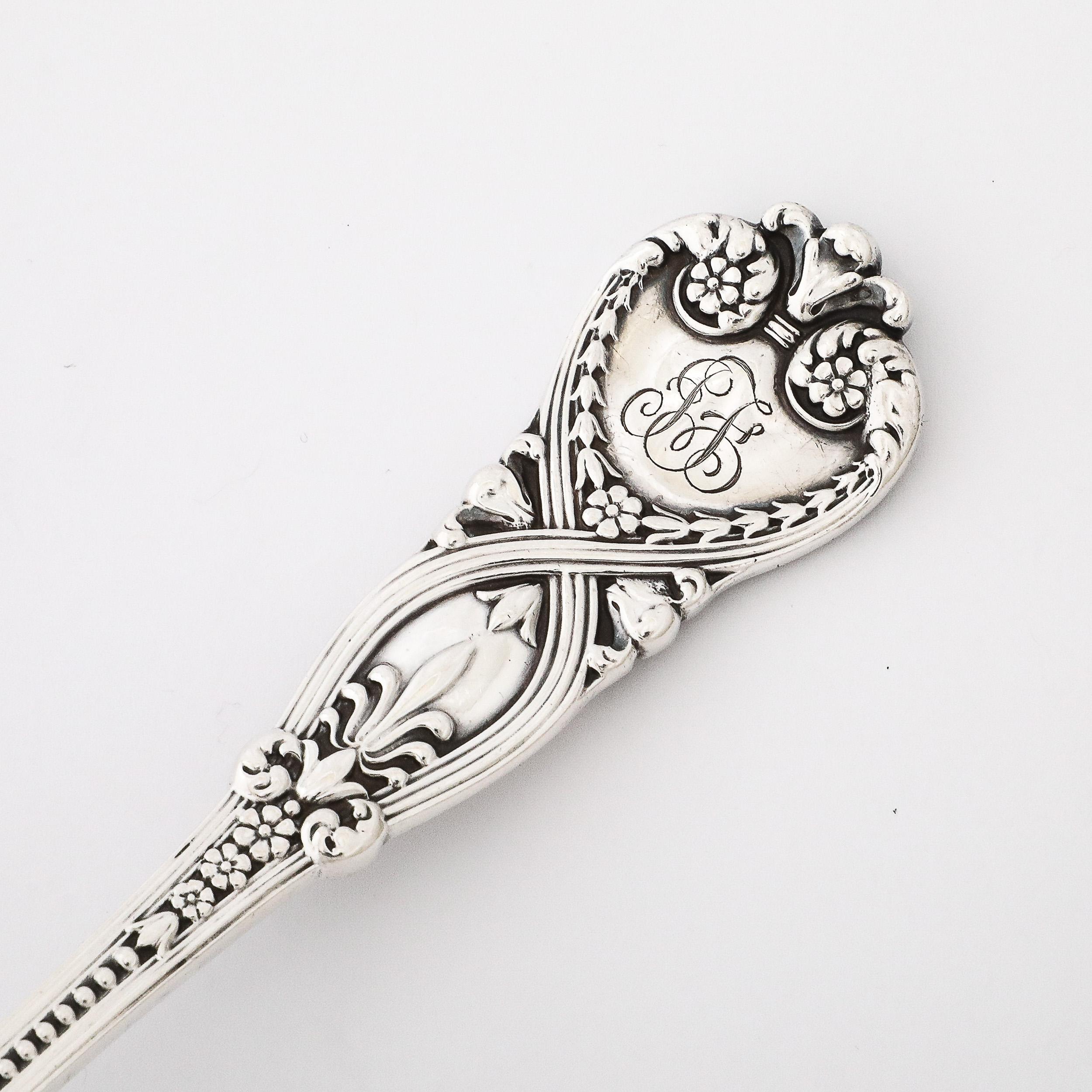 American Tiffany and Co. Sterling & Gold Washed Serving Spoon in Saint James Pattern  For Sale