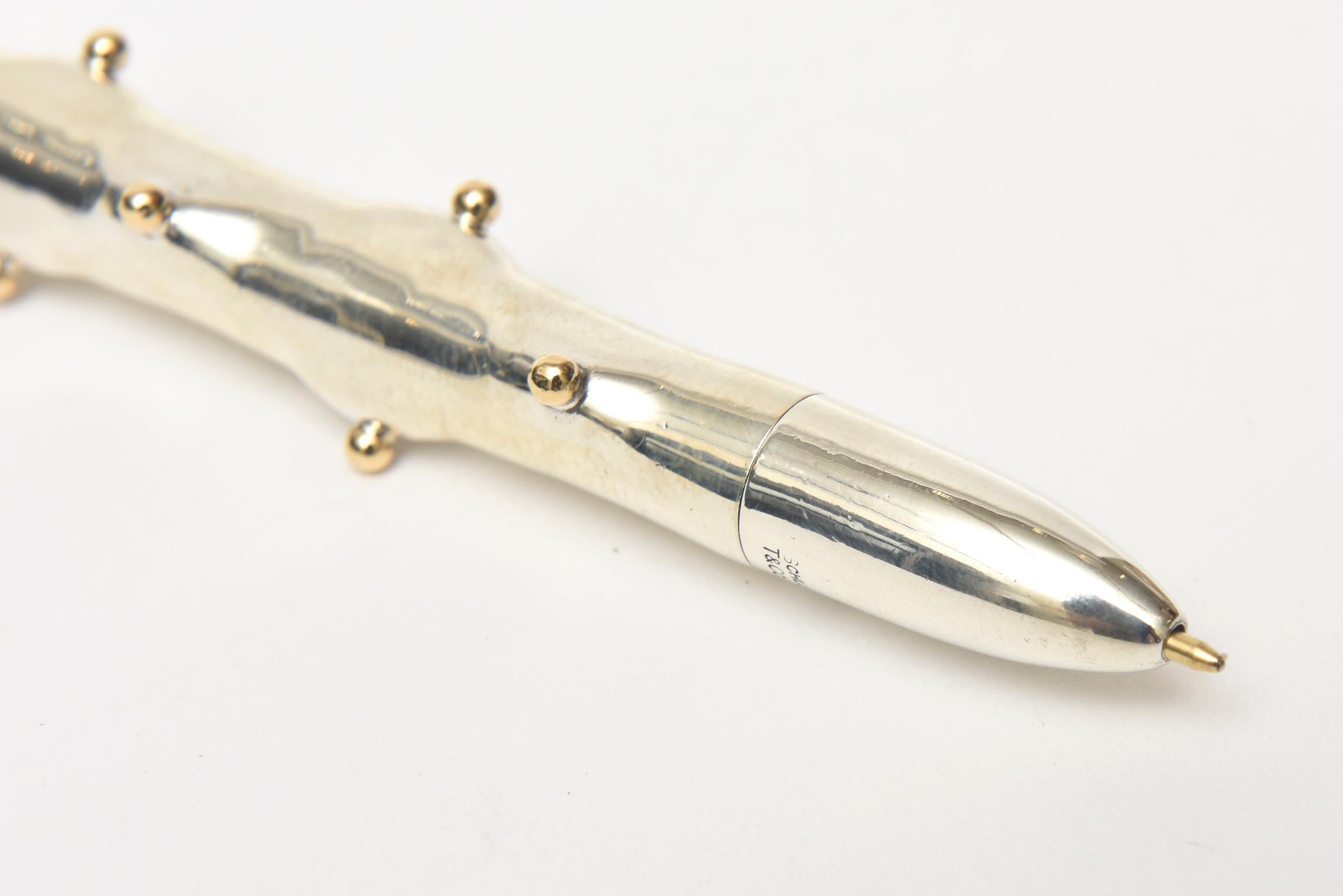 American Tiffany & Co. Sterling Silver and 18-Karat Gold Pen by Jean Schlumberger Vintage For Sale