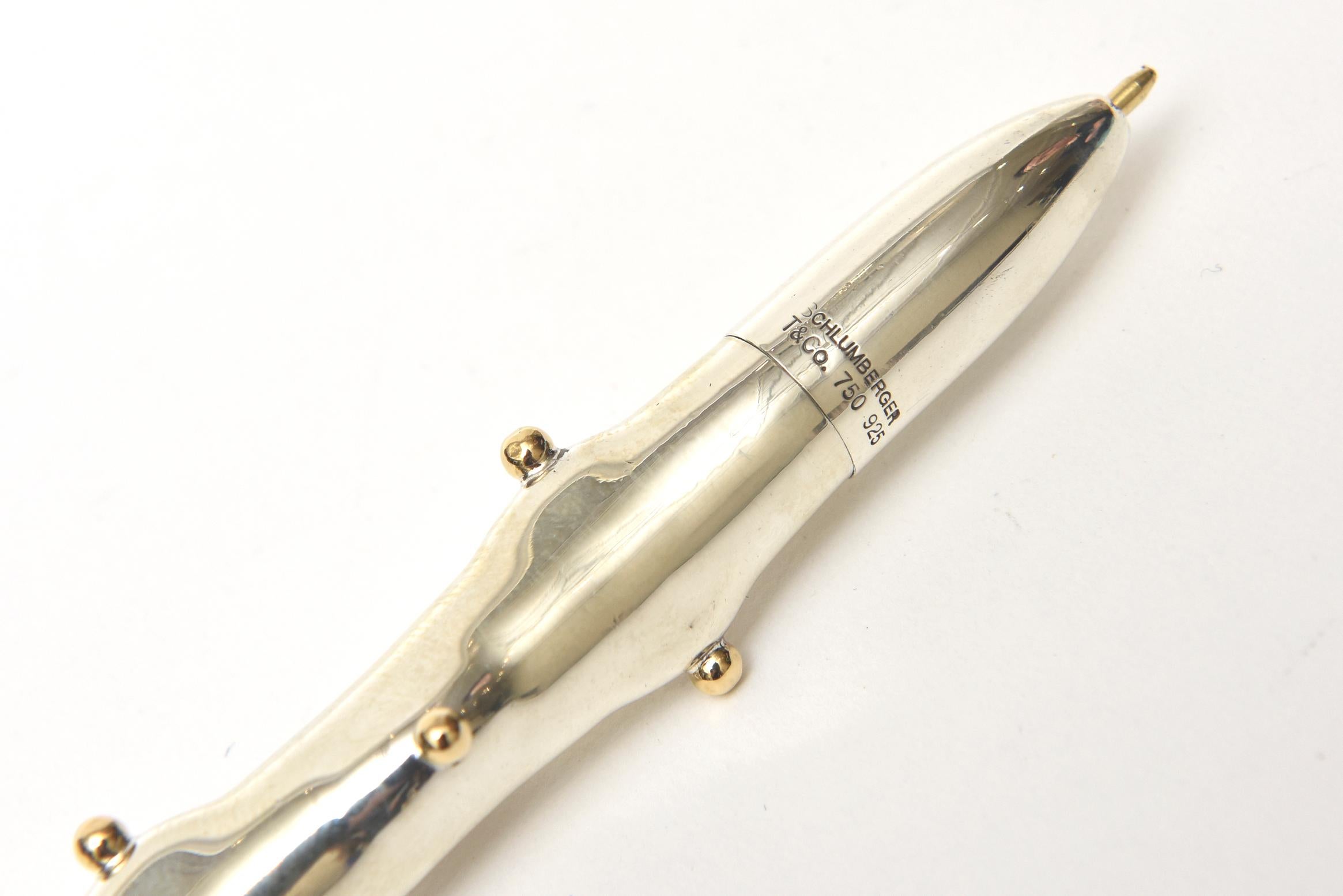 Tiffany & Co. Sterling Silver and 18-Karat Gold Pen by Jean Schlumberger Vintage In Good Condition For Sale In North Miami, FL