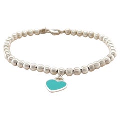 Tiffany & Co Sterlingsilber Blaues Herz-Tag-Perlenarmband