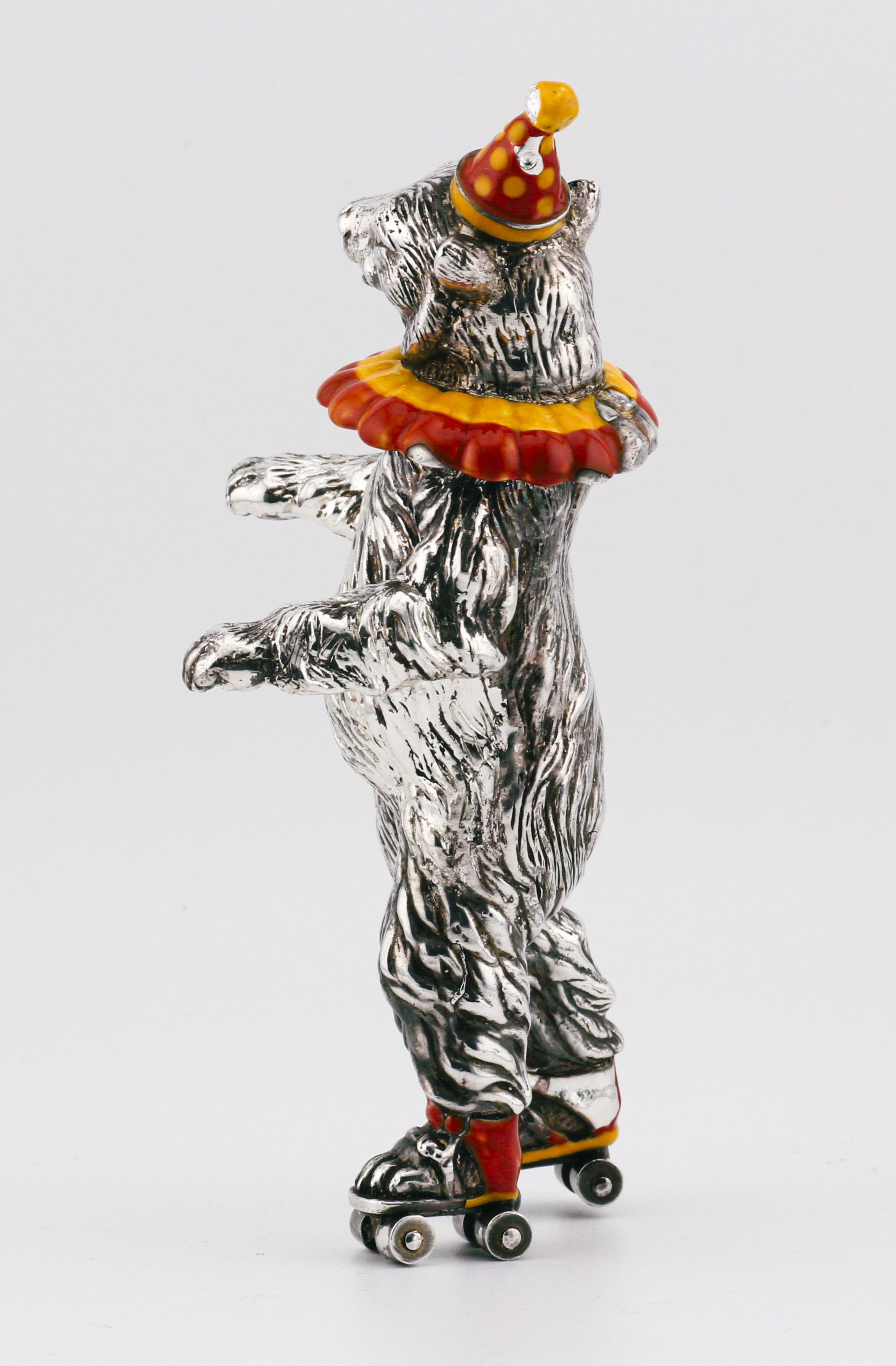 Tiffany and Co. Sterling Silver Enamel Circus Bear on Roller Skates Figurine In Good Condition For Sale In Bellmore, NY
