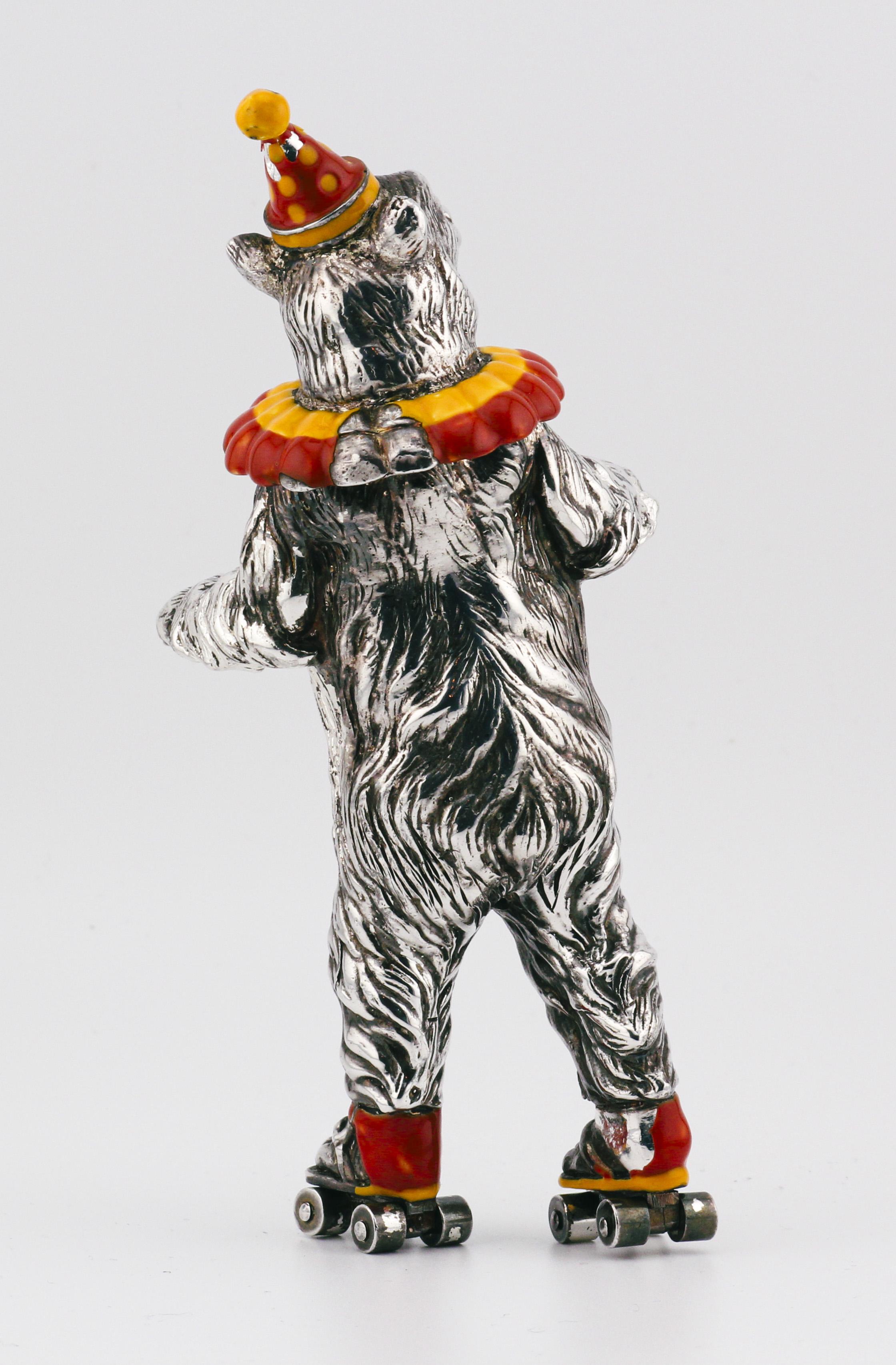 Women's or Men's Tiffany and Co. Sterling Silver Enamel Circus Bear on Roller Skates Figurine For Sale