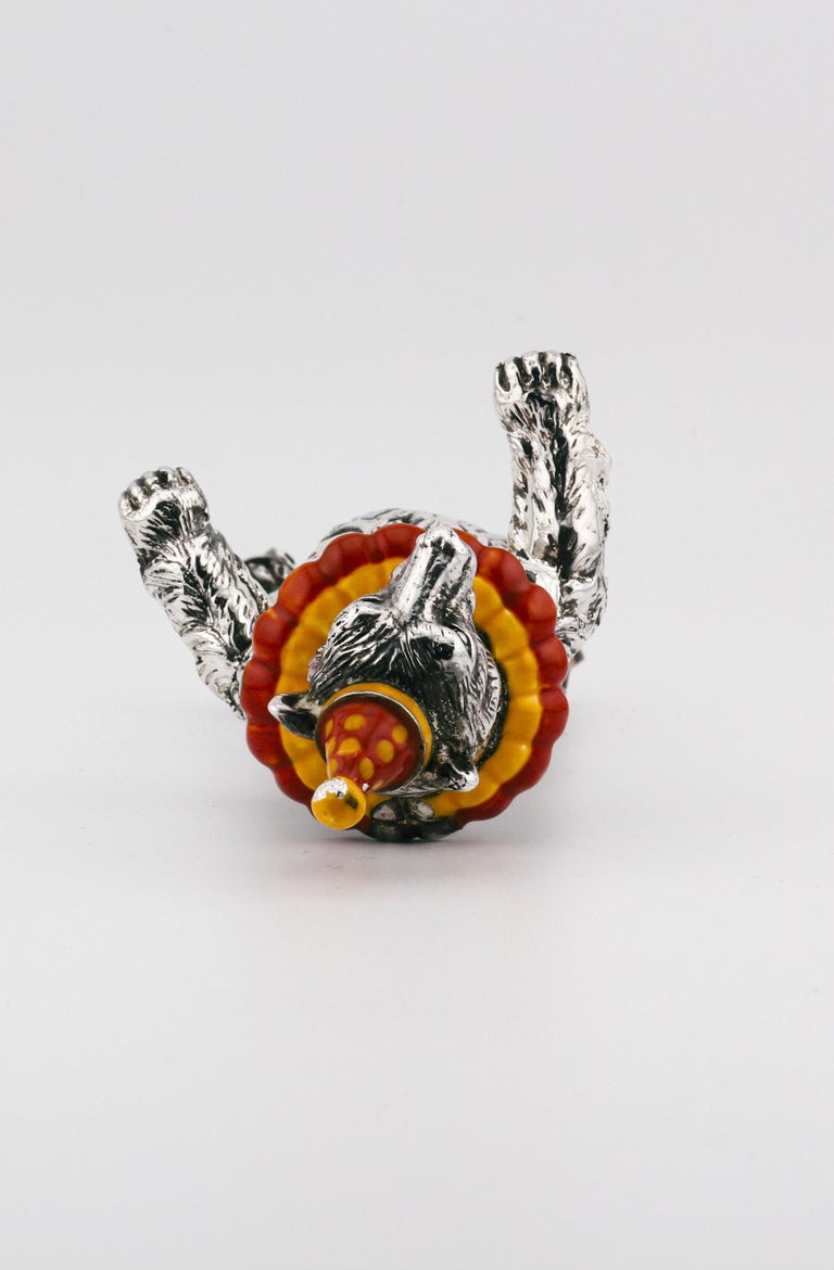 Tiffany and Co. Sterling Silver Enamel Circus Bear on Roller