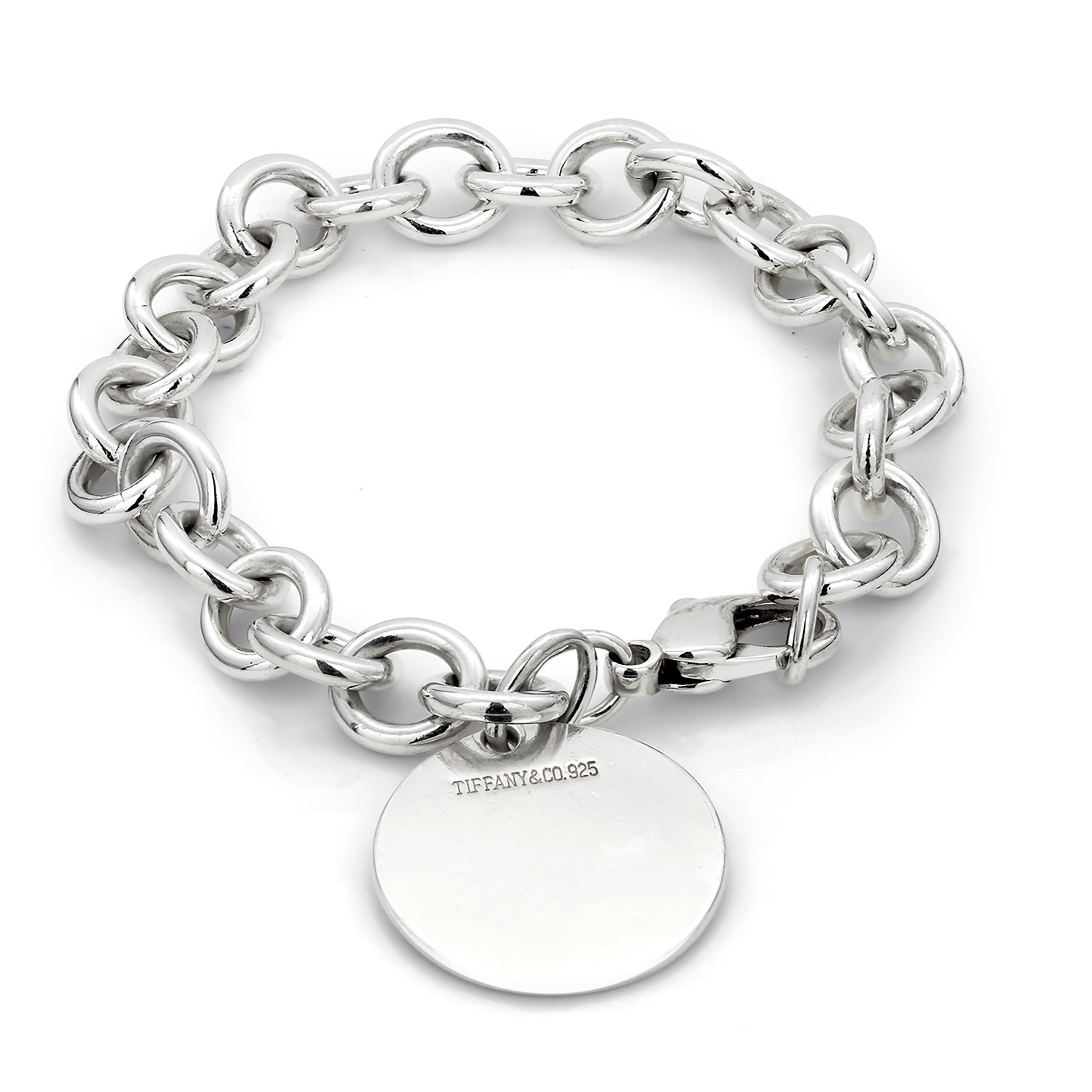 Contemporary Tiffany and Co. Sterling Silver Link Bracelet with Monogrammed Charm