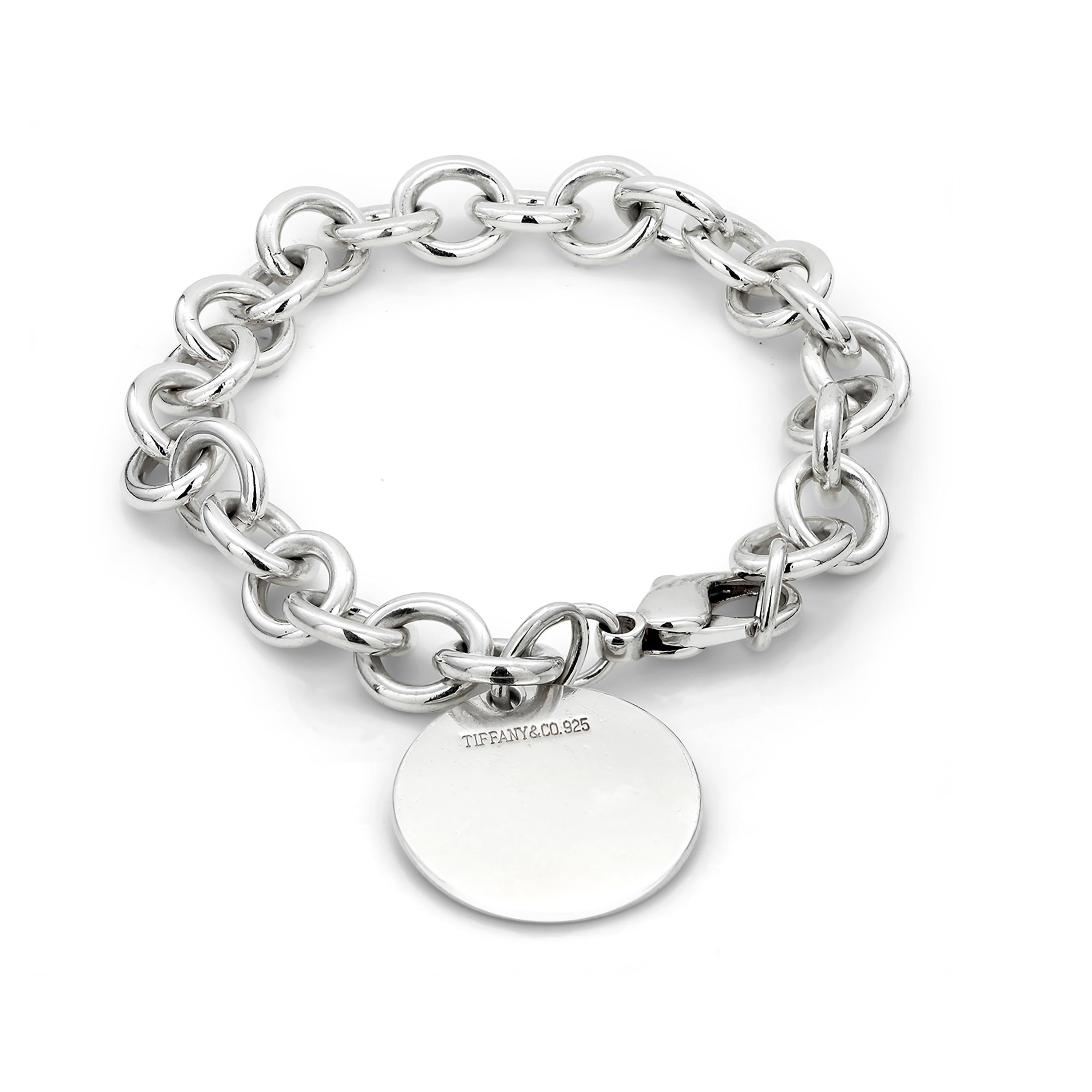 Tiffany and Co. Sterling Silver Link Bracelet with Monogrammed Charm In Good Condition In New York, NY