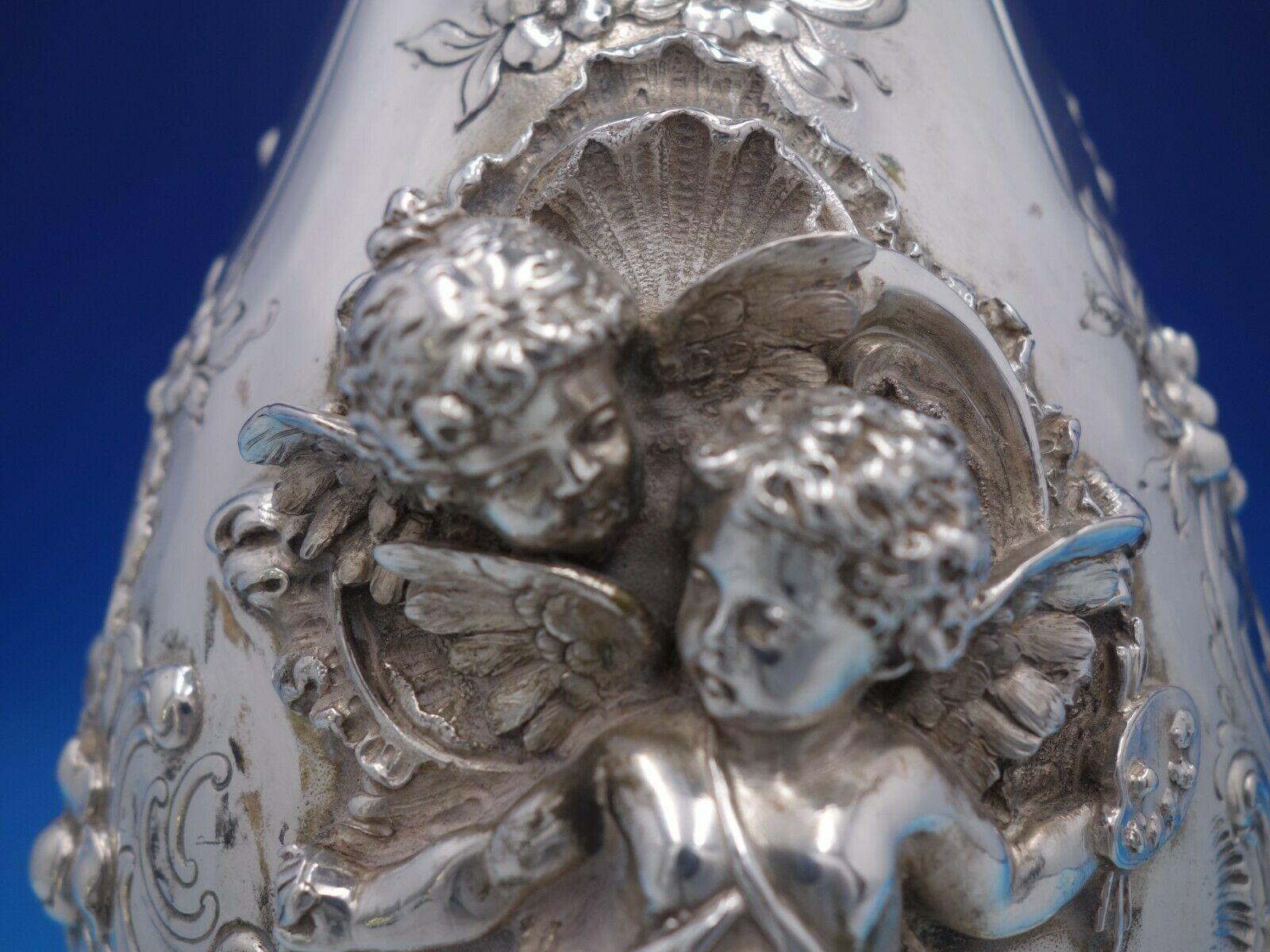 Tiffany and Co Sterling Silver Pair of Large Vases Cupids Museum Quality In Excellent Condition For Sale In Big Bend, WI