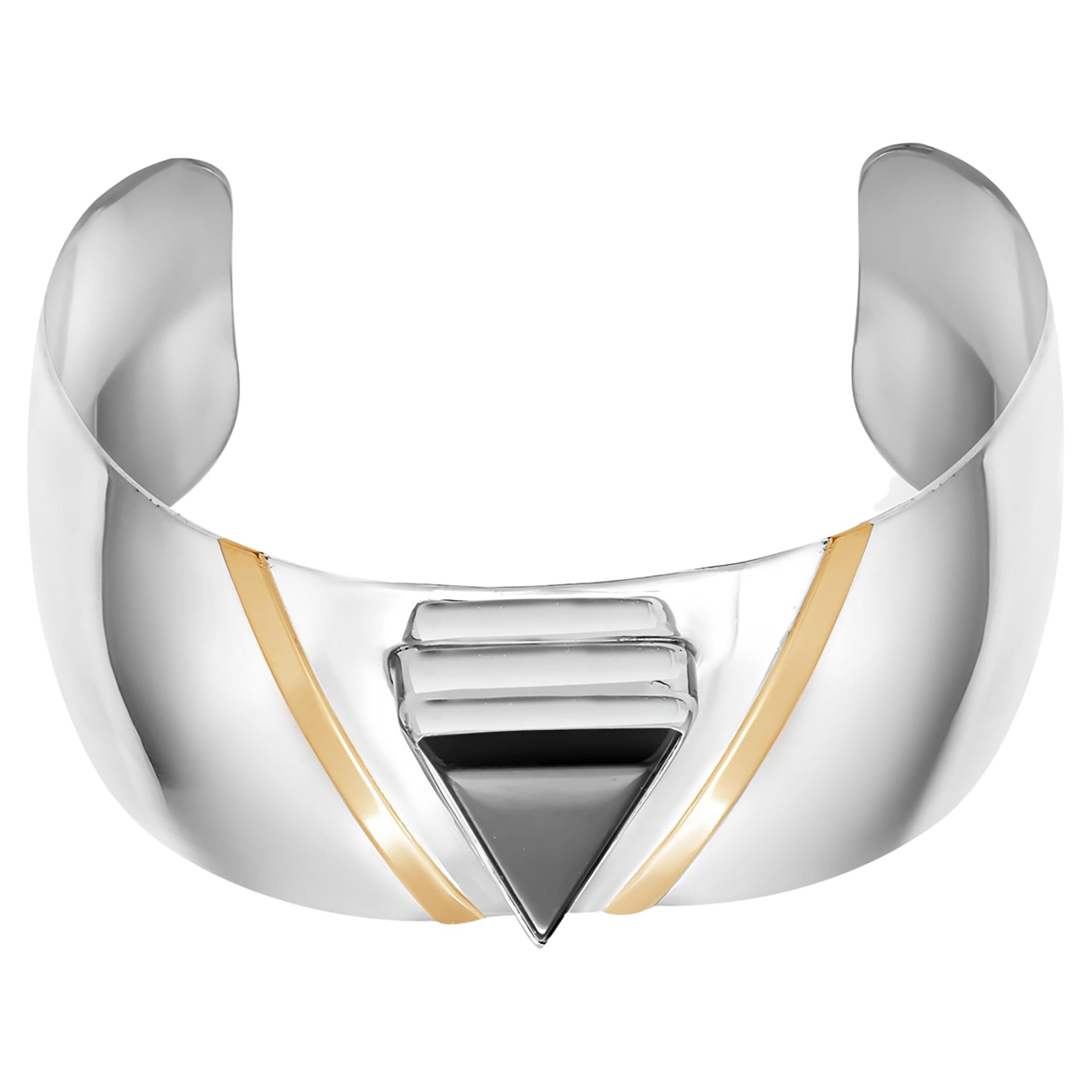 Manschettenarmband von Tiffany & Co aus Sterlingsilber, Gelbgold und schwarzem Onyx mit Akzent