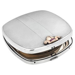 Tiffany and Co Sterling Yellow Gold and Square Rubies Makeup Compact