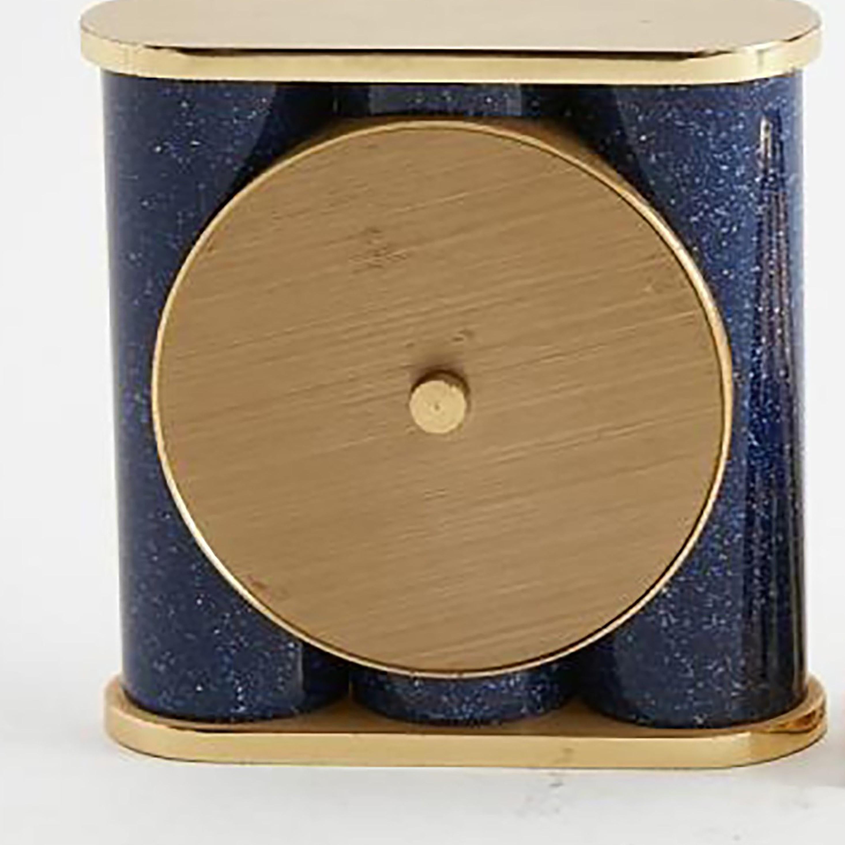 Contemporary Tiffany and Co Swiss Brass Desk Timepiece with Lapis Enameled Exterior