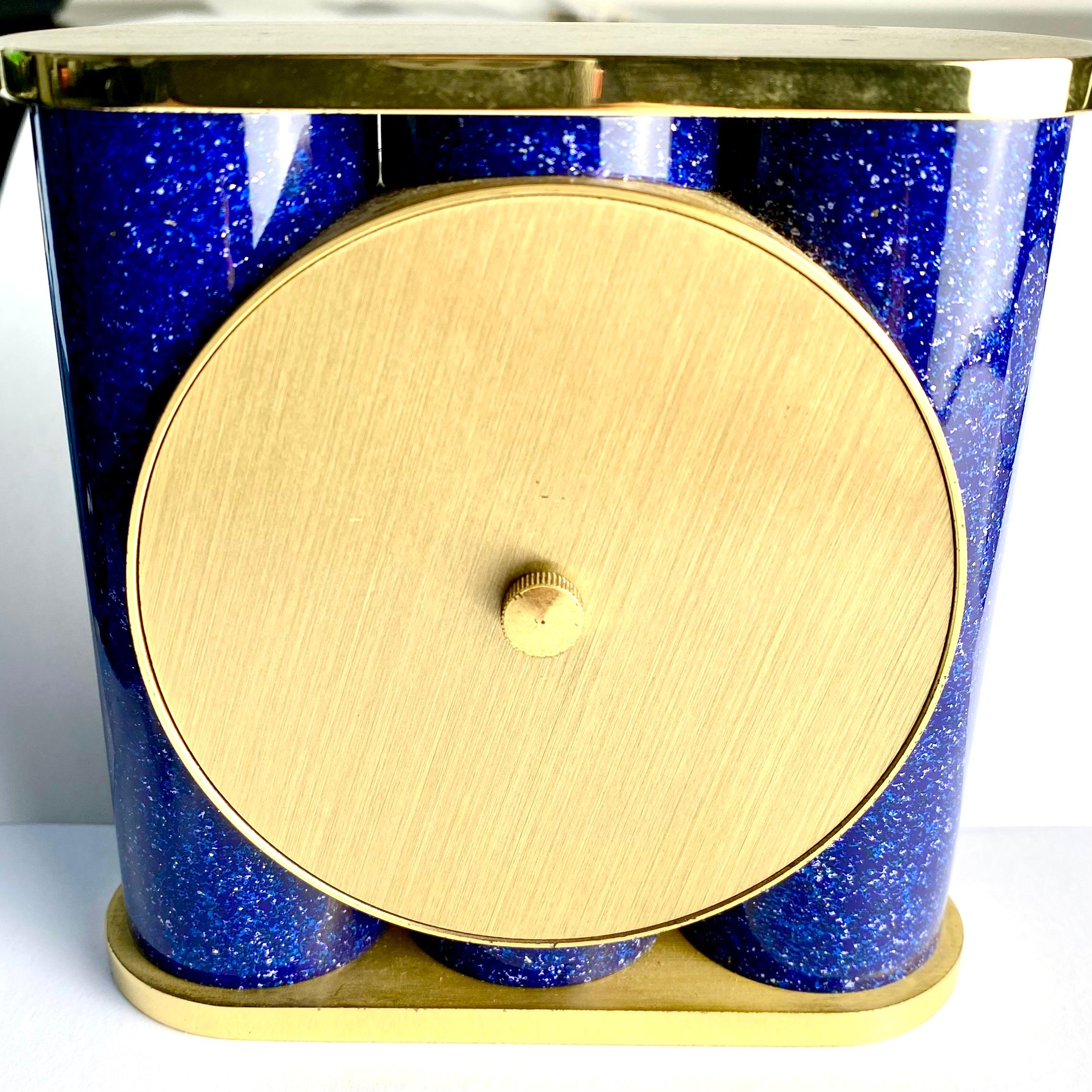 Tiffany and Co Swiss Brass Desk Timepiece with Lapis Enameled Exterior 1