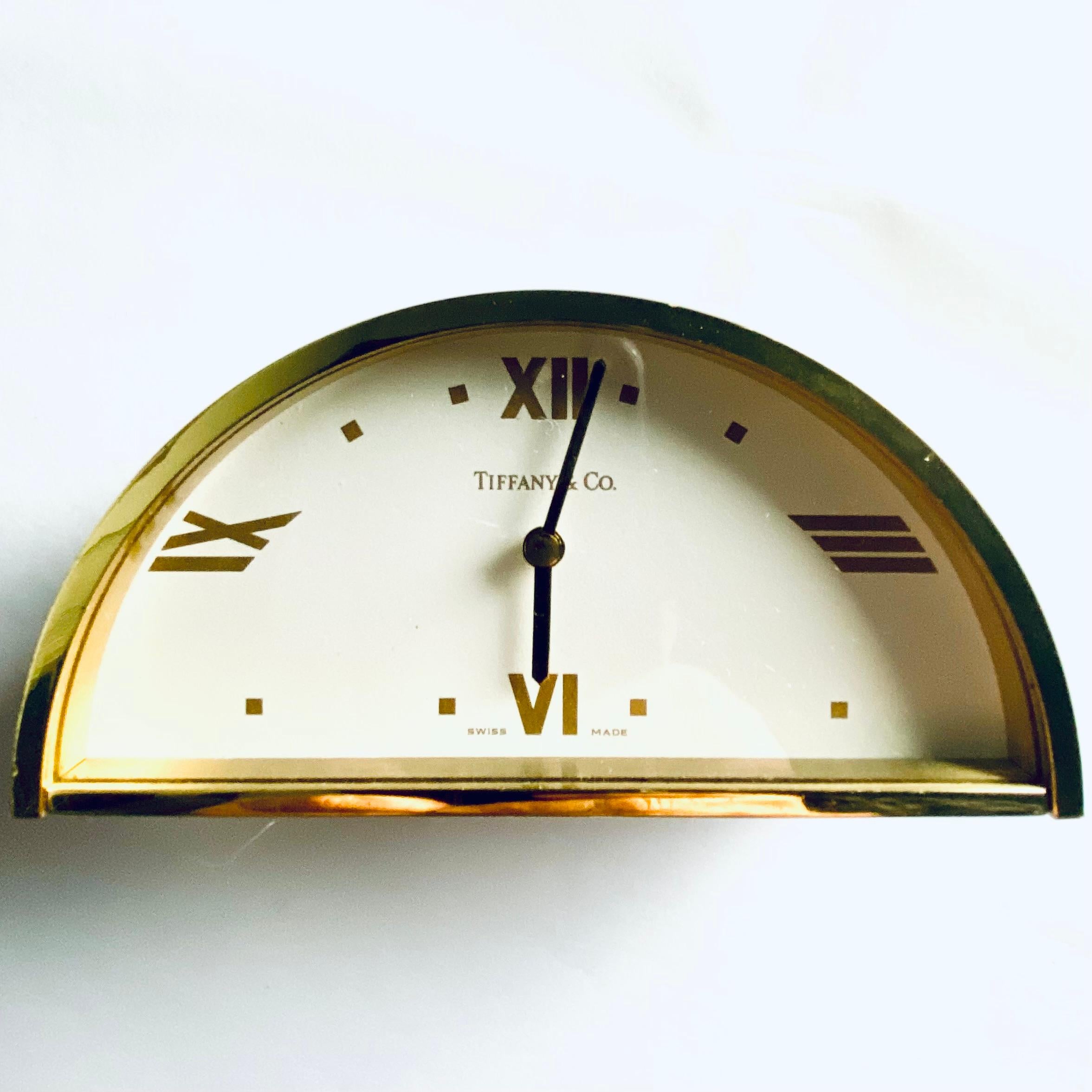 Tiffany and Co. Swiss Brass Golden Half-Moon Modern Desk Timepiece For Sale 3
