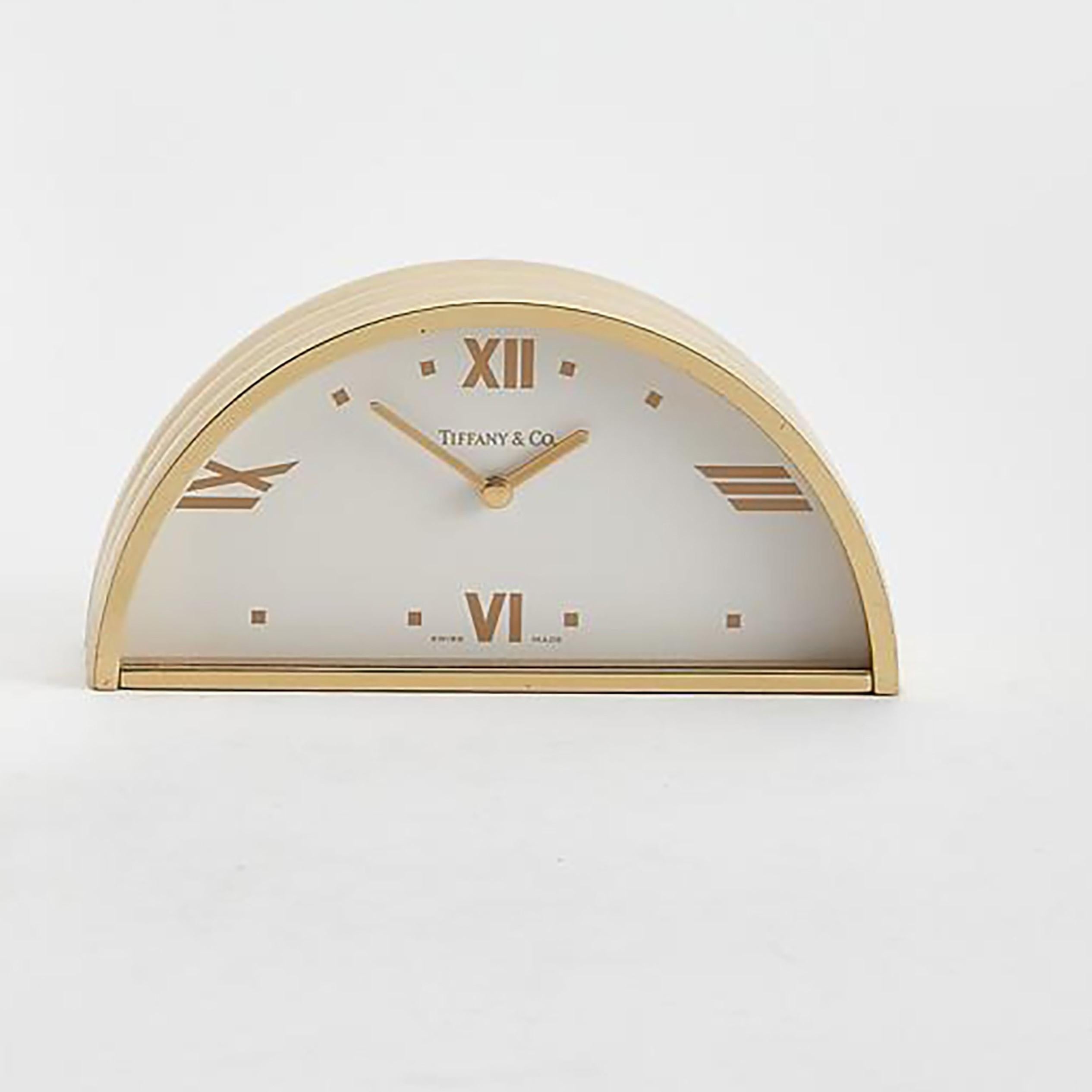 Tiffany and Co. Swiss Brass Golden Half-Moon Modern Desk Timepiece For Sale 6