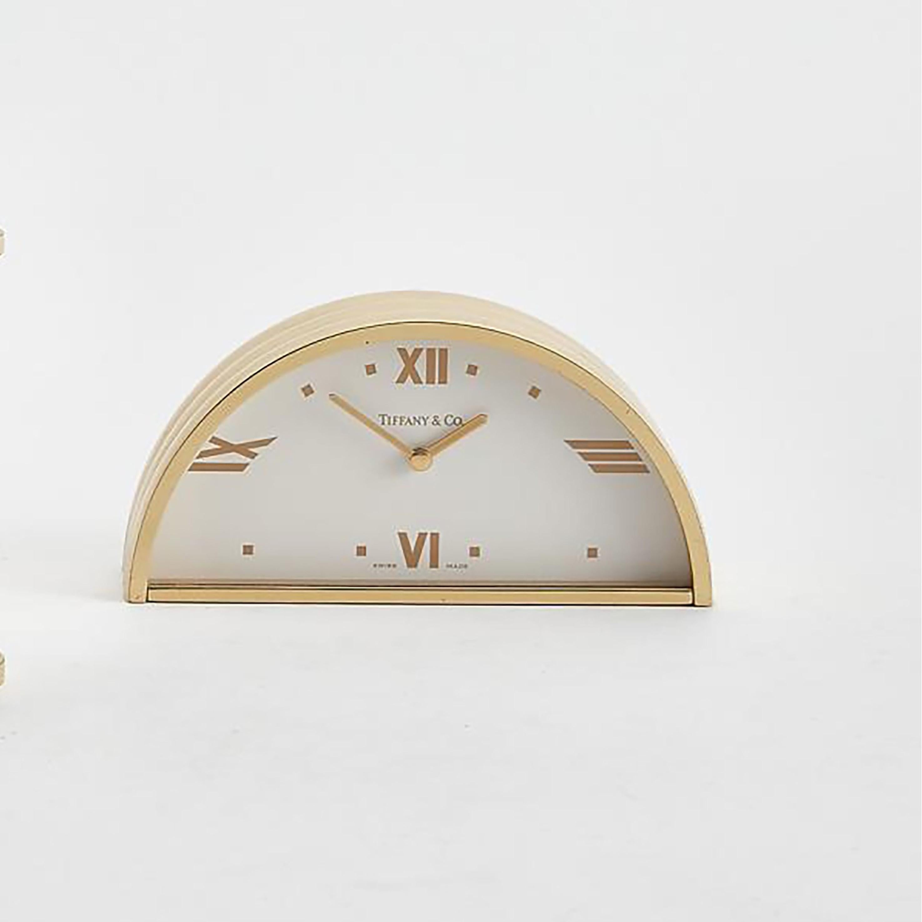 Tiffany and Co. Swiss Brass Golden Half-Moon Modern Desk Timepiece For Sale 8