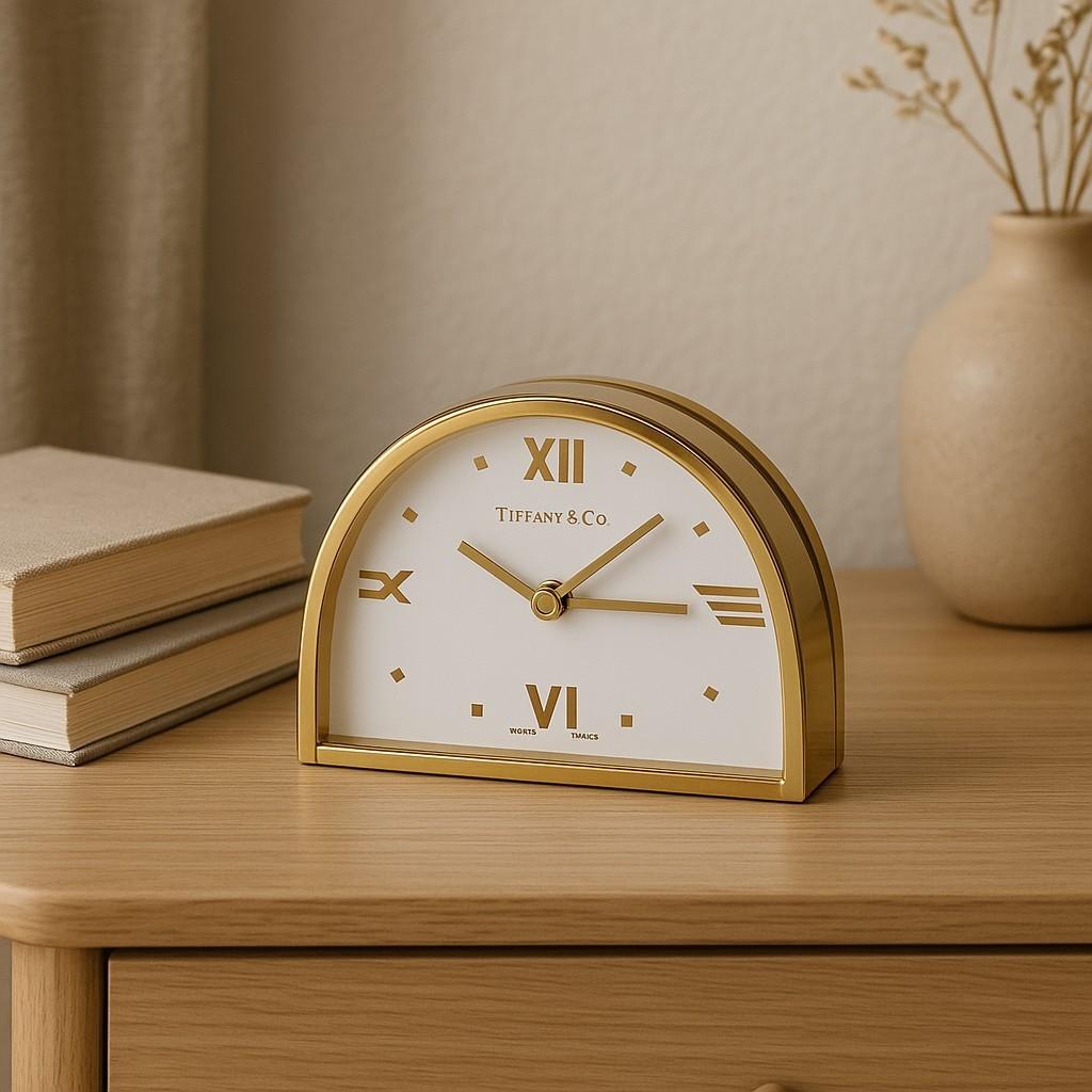 Tiffany and Co. Swiss Brass Golden Half-Moon Modern Desk Timepiece For Sale 2