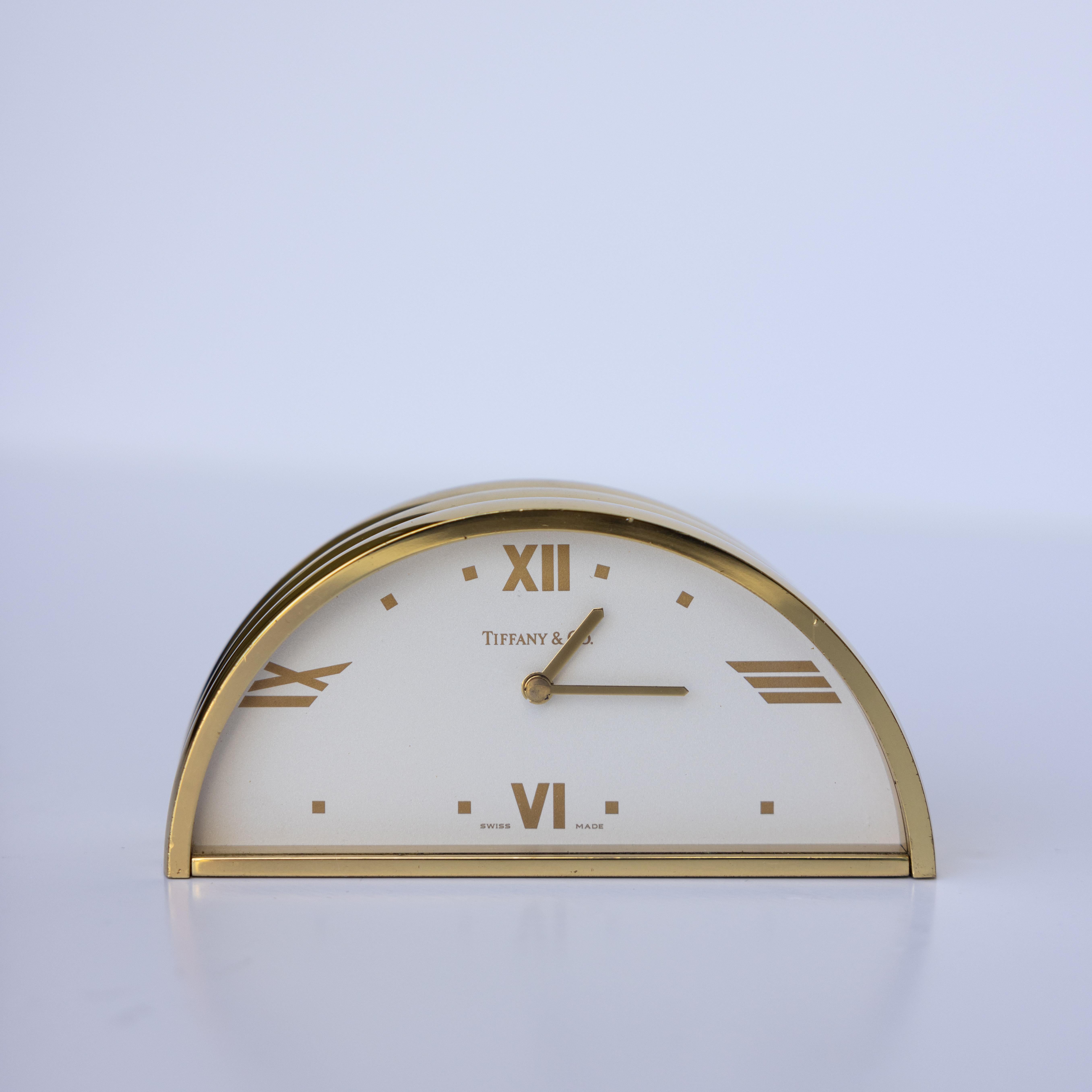 Tiffany and Co. Swiss Brass Golden Half-Moon Modern Desk Timepiece For Sale 1