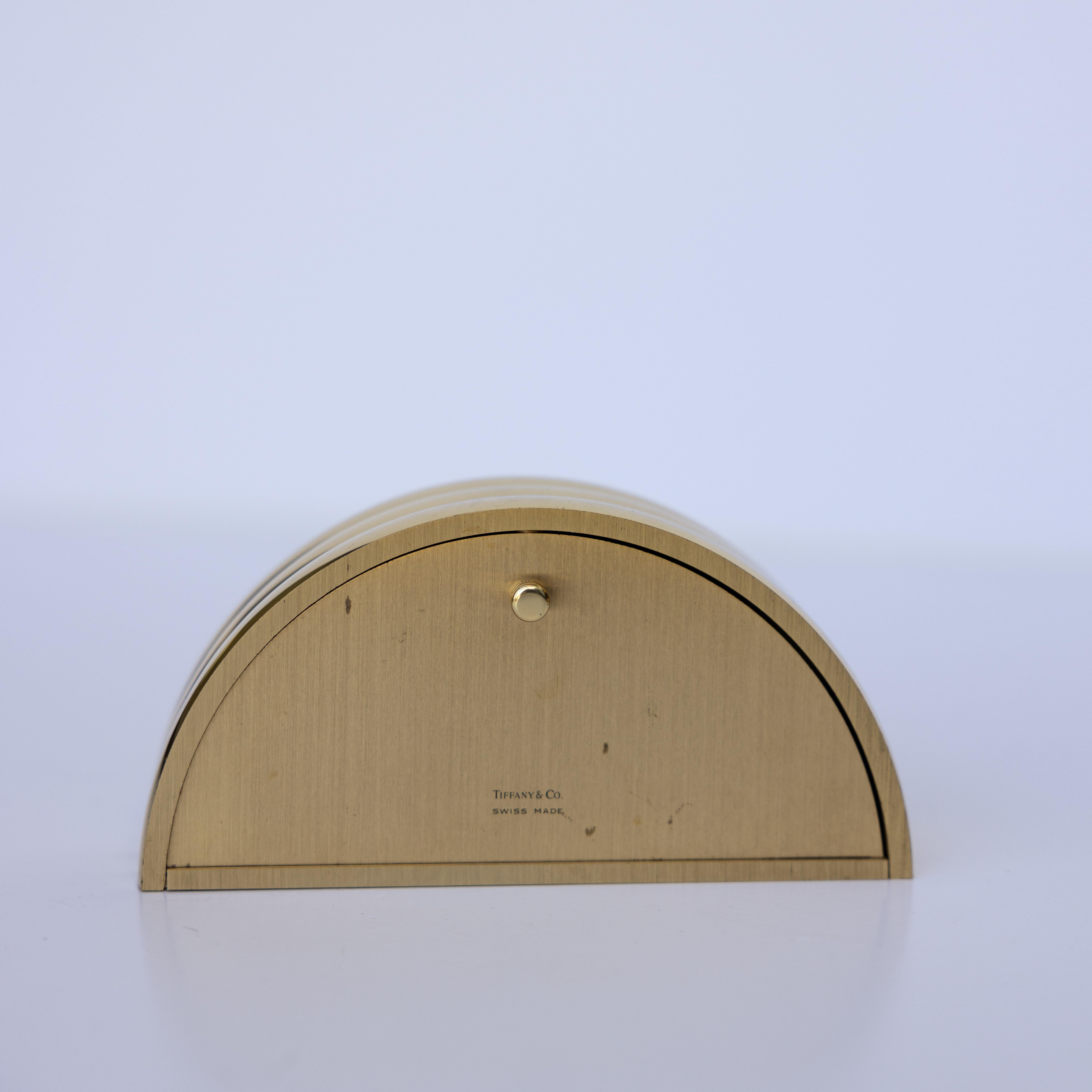 Tiffany and Co. Swiss Brass Golden Half-Moon Modern Desk Timepiece For Sale 9