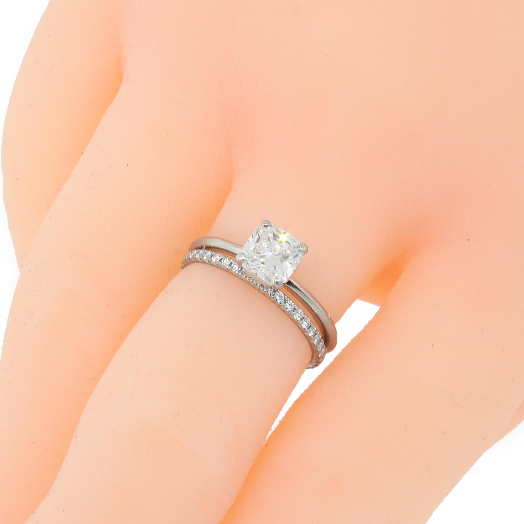 Women's Tiffany and Co. True Diamond Engagement Ring Platinum and Matching Wedding Band For Sale