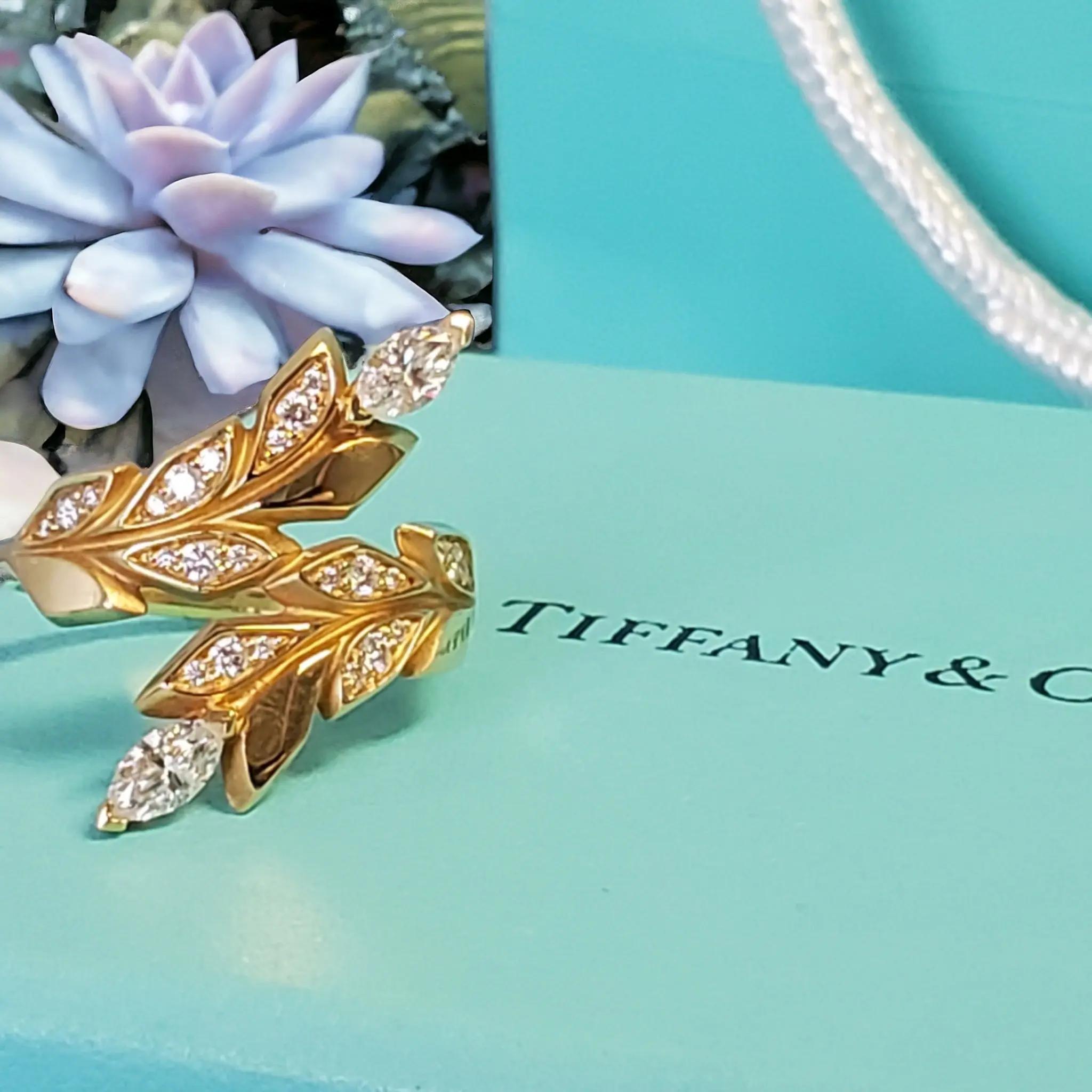 Marquise Cut Tiffany and Co. Victoria Vine Bypass Diamond Ring 18k Yellow Gold Authentic For Sale