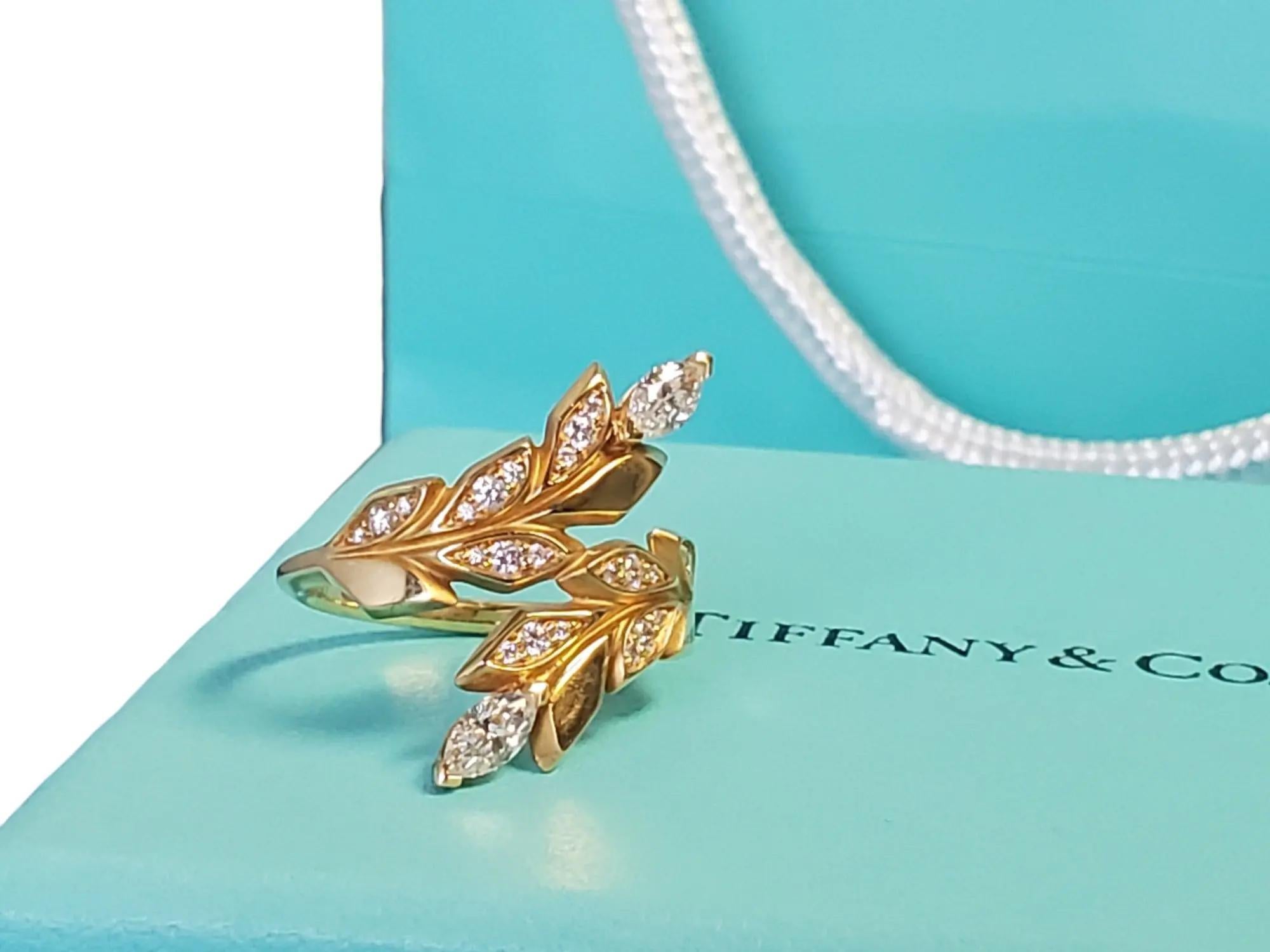 Tiffany and Co. Victoria Vine Bypass Diamond Ring 18k Yellow Gold Authentic In Excellent Condition For Sale In Overland Park, KS