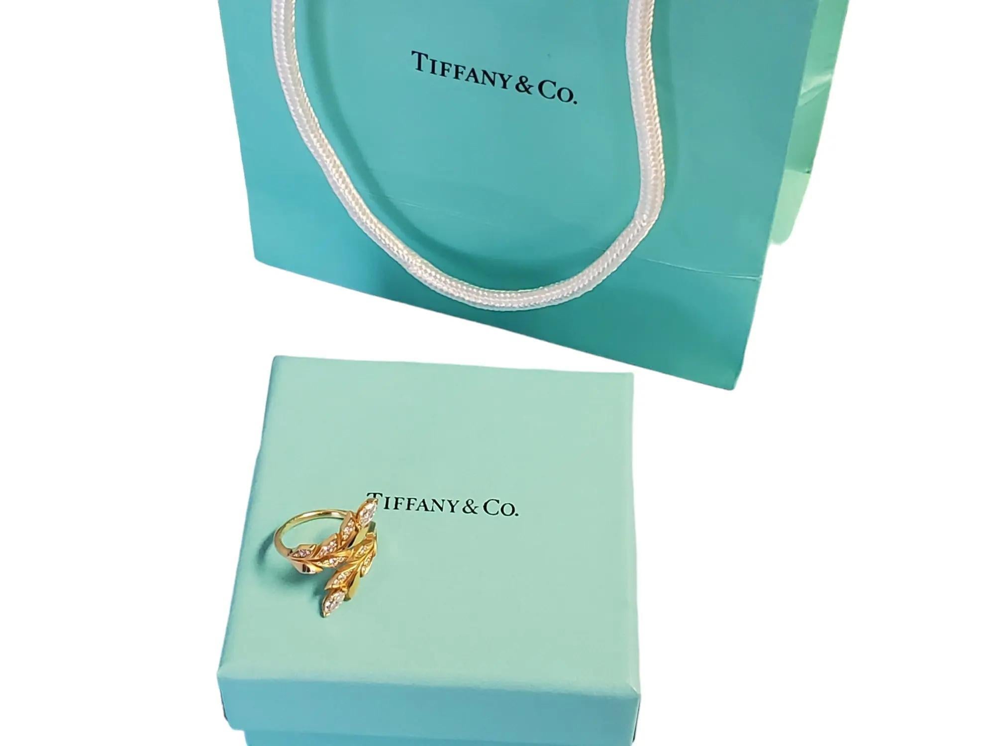Tiffany and Co. Victoria Vine Bypass Diamond Ring 18k Yellow Gold Authentic For Sale 1