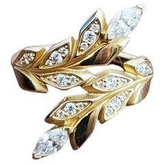 Tiffany and Co. Bague Victoria Vine Bypass authentique en or jaune 18 carats avec diamants