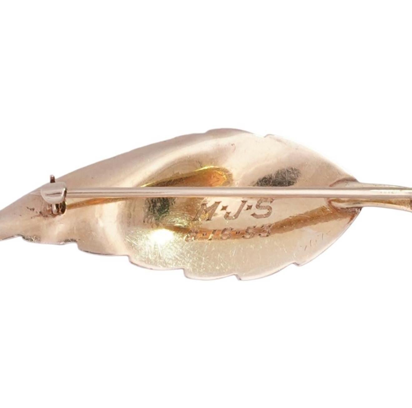 Women's or Men's Tiffany and Co Vintage 14K Yellow Gold Leaf Brooch Mid-20th Century For Sale