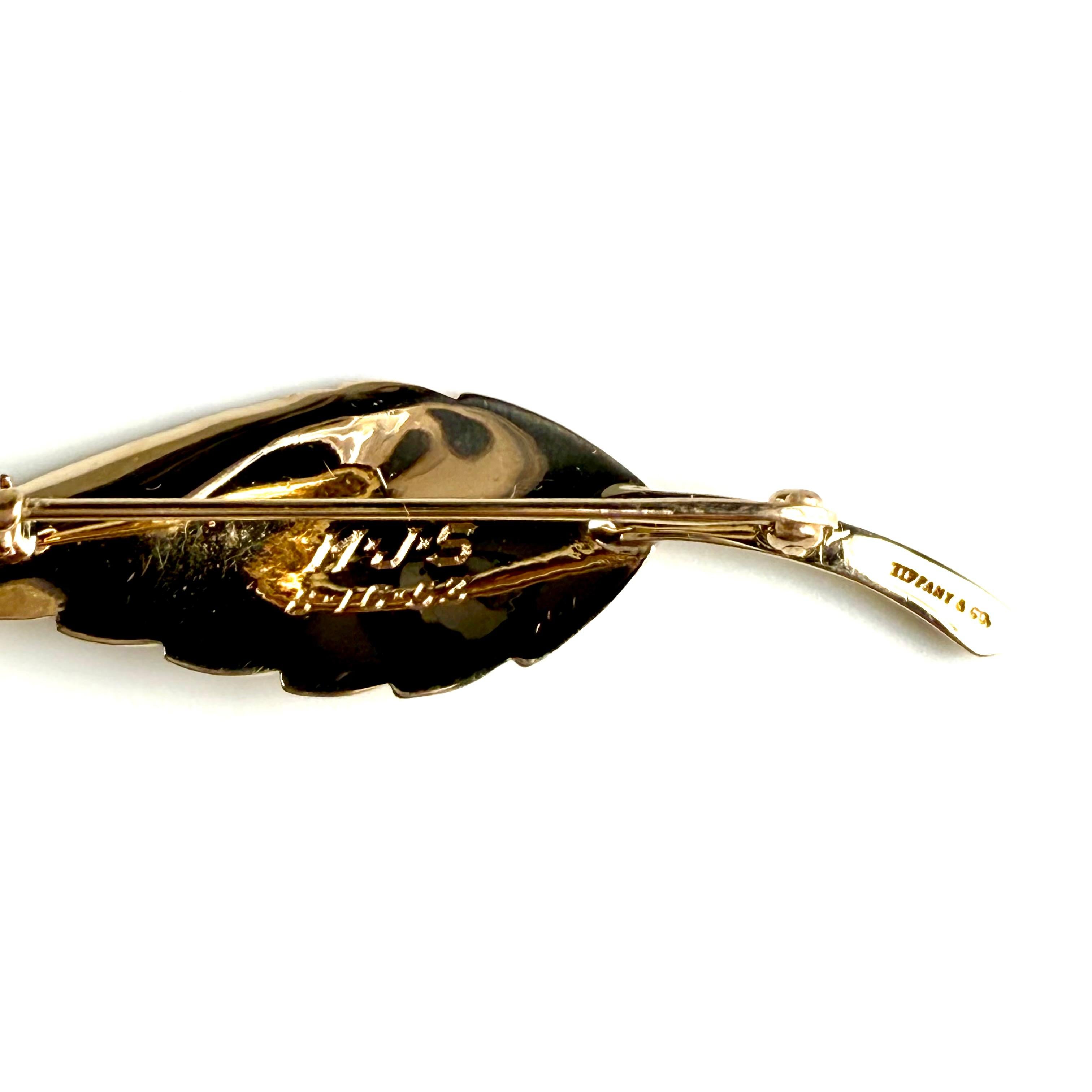 Tiffany and Co Vintage 14K Yellow Gold Leaf Brooch Mid-20th Century For Sale 2