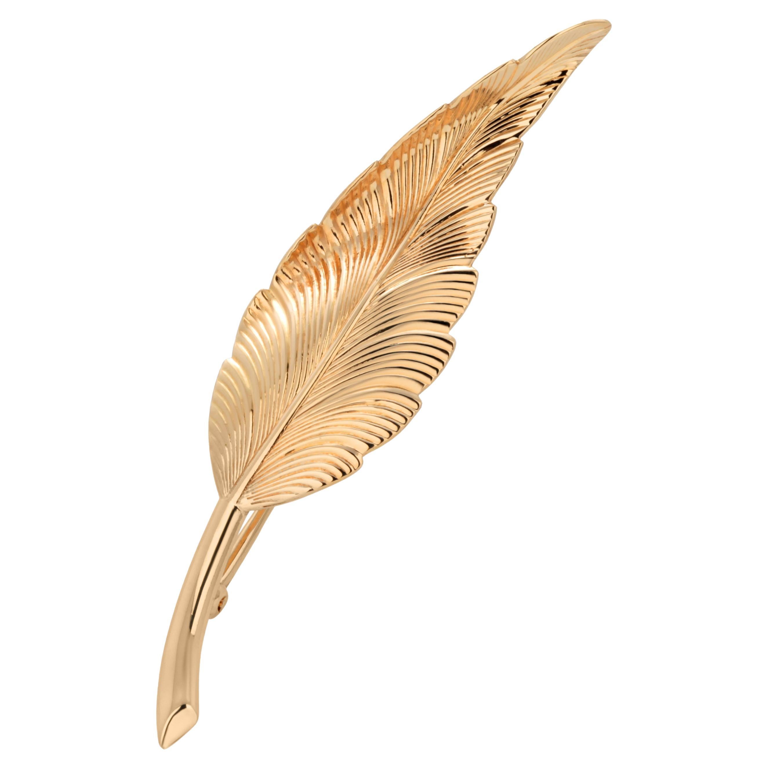 Tiffany and Co Vintage 14K Yellow Gold Leaf Brooch Mid-20th Century For Sale