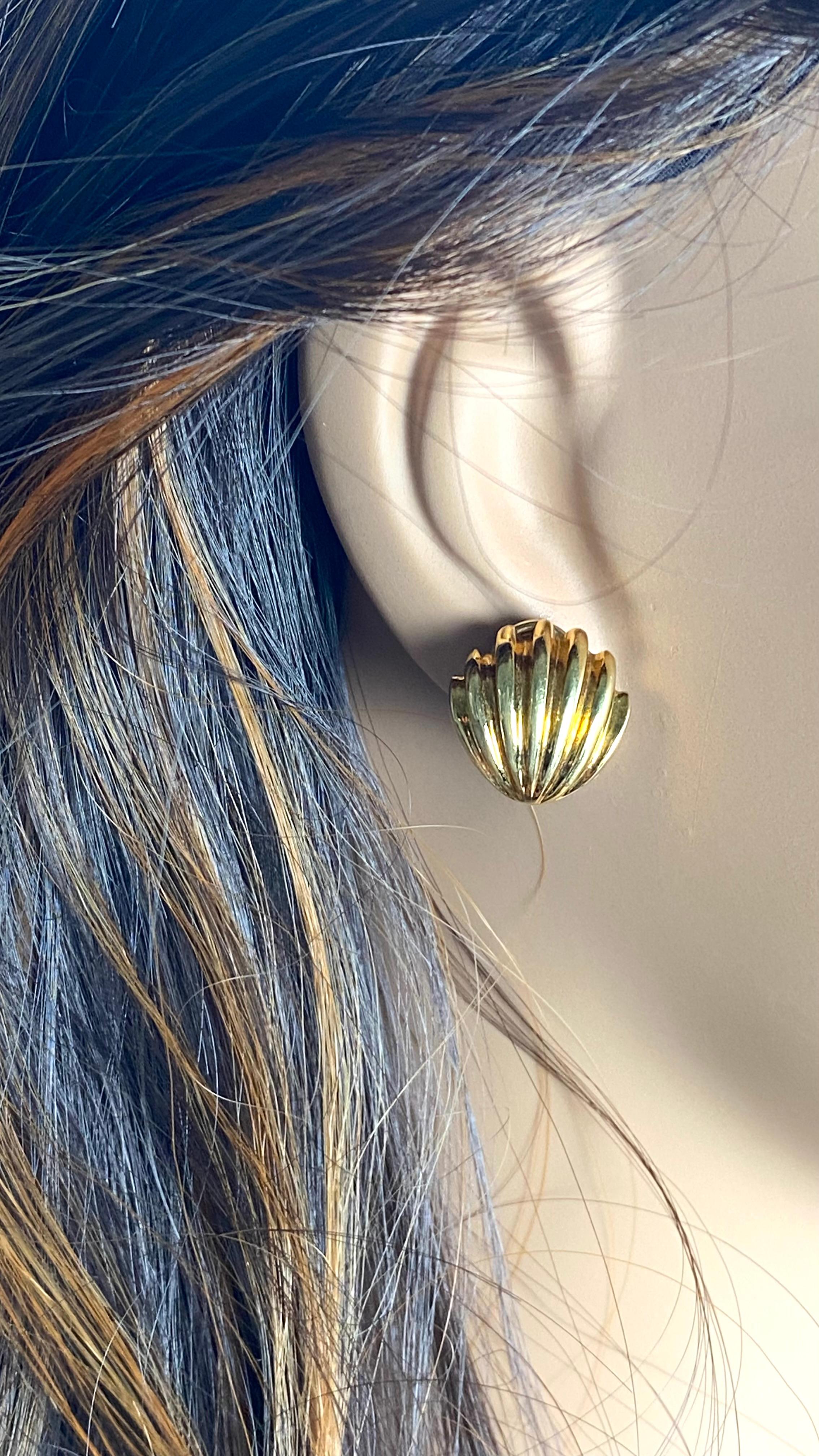 Tiffany and Co Vintage 18 Karat Yellow Gold Shell 0.75 Inch Long Earrings In Good Condition In New York, NY