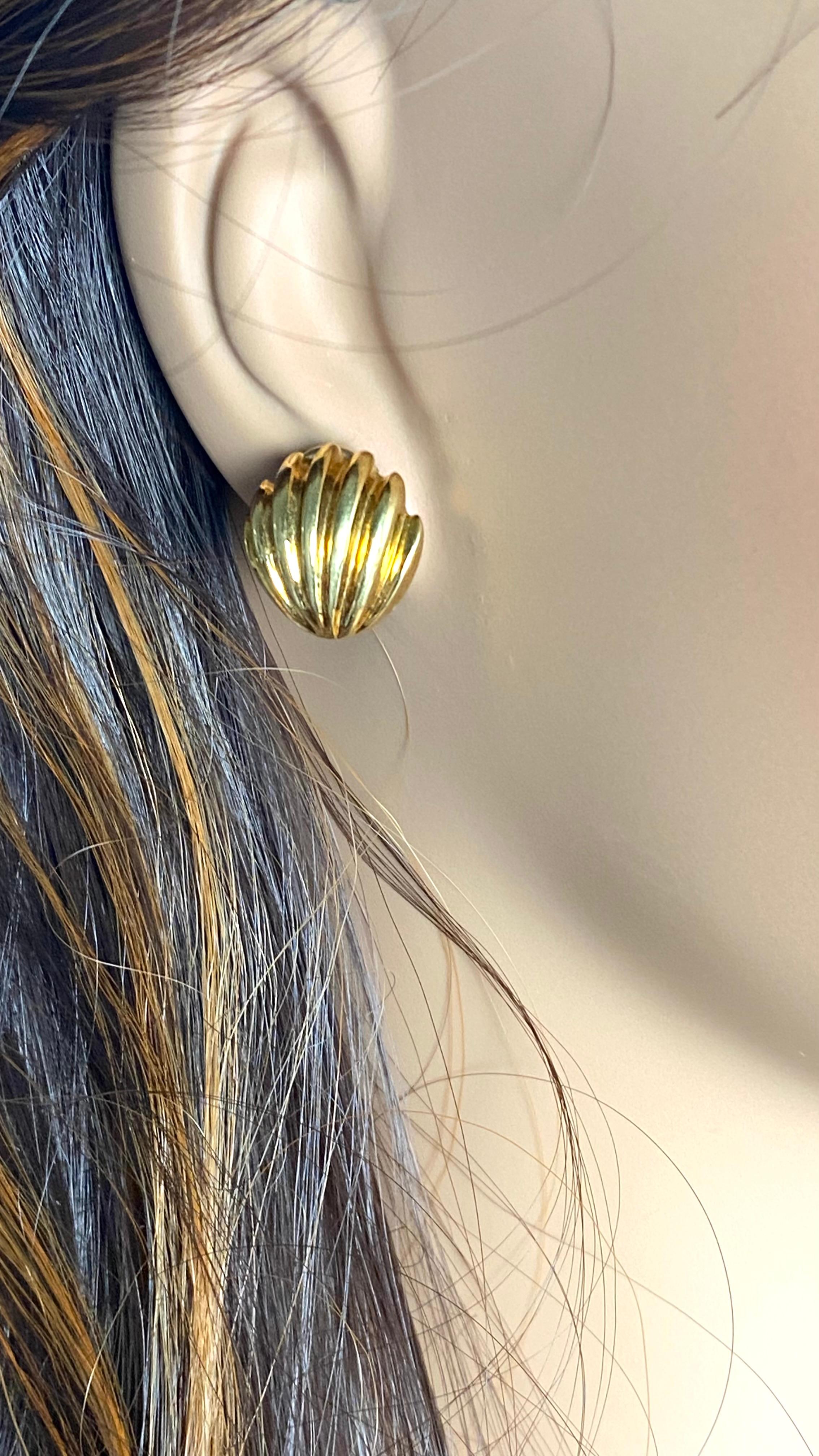 Tiffany and Co Vintage 18 Karat Yellow Gold Shell 0.75 Inch Long Earrings 2