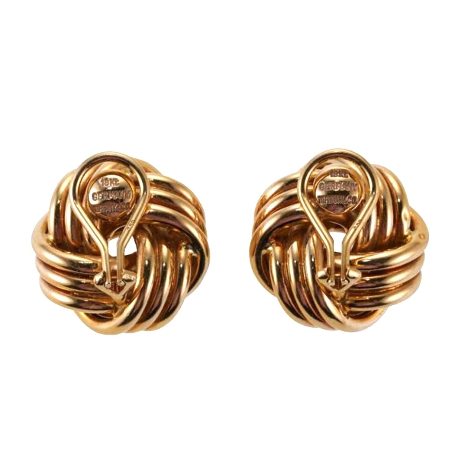 Tiffany & Co Vintage 18 Yellow Gold Knot Clips Earrings 1.15 Inch Wide Unisexe en vente