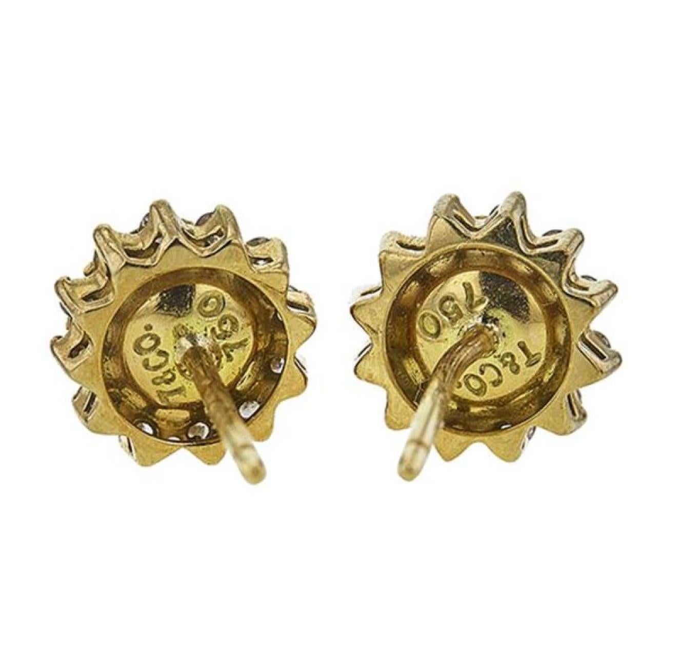 Tiffany and Co Vintage 18K Yellow Gold Akoya Pearl Diamond Halo Stud Earrings 2